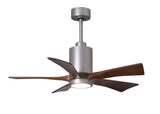 Matthews Fan PA5-BN-WA-42 Patricia-5 five-blade ceiling fan in Brushed Nickel finish with 42” solid walnut tone blades and dimmable LED light kit 