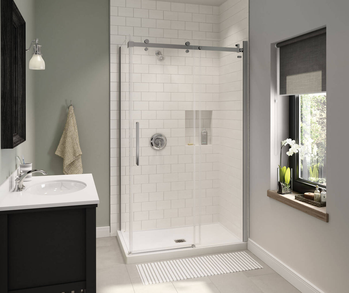MAAX 420029-503-001-000 B3X 4836 Acrylic Corner Right Shower Base with Center Drain in White
