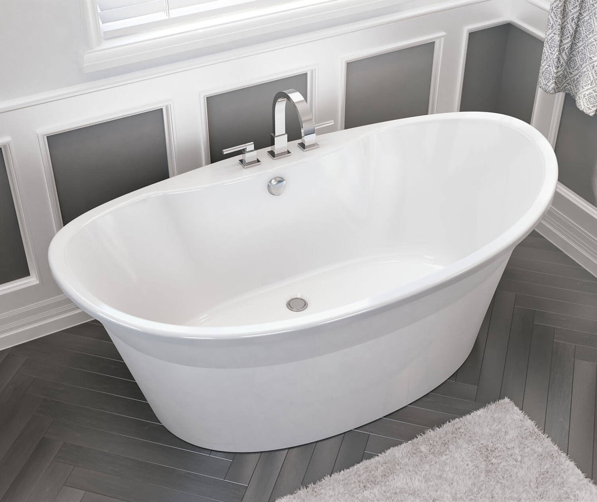 MAAX 106151-000-002-100 Orchestra 6636 AcrylX Freestanding Center Drain Bathtub in White with White Skirt