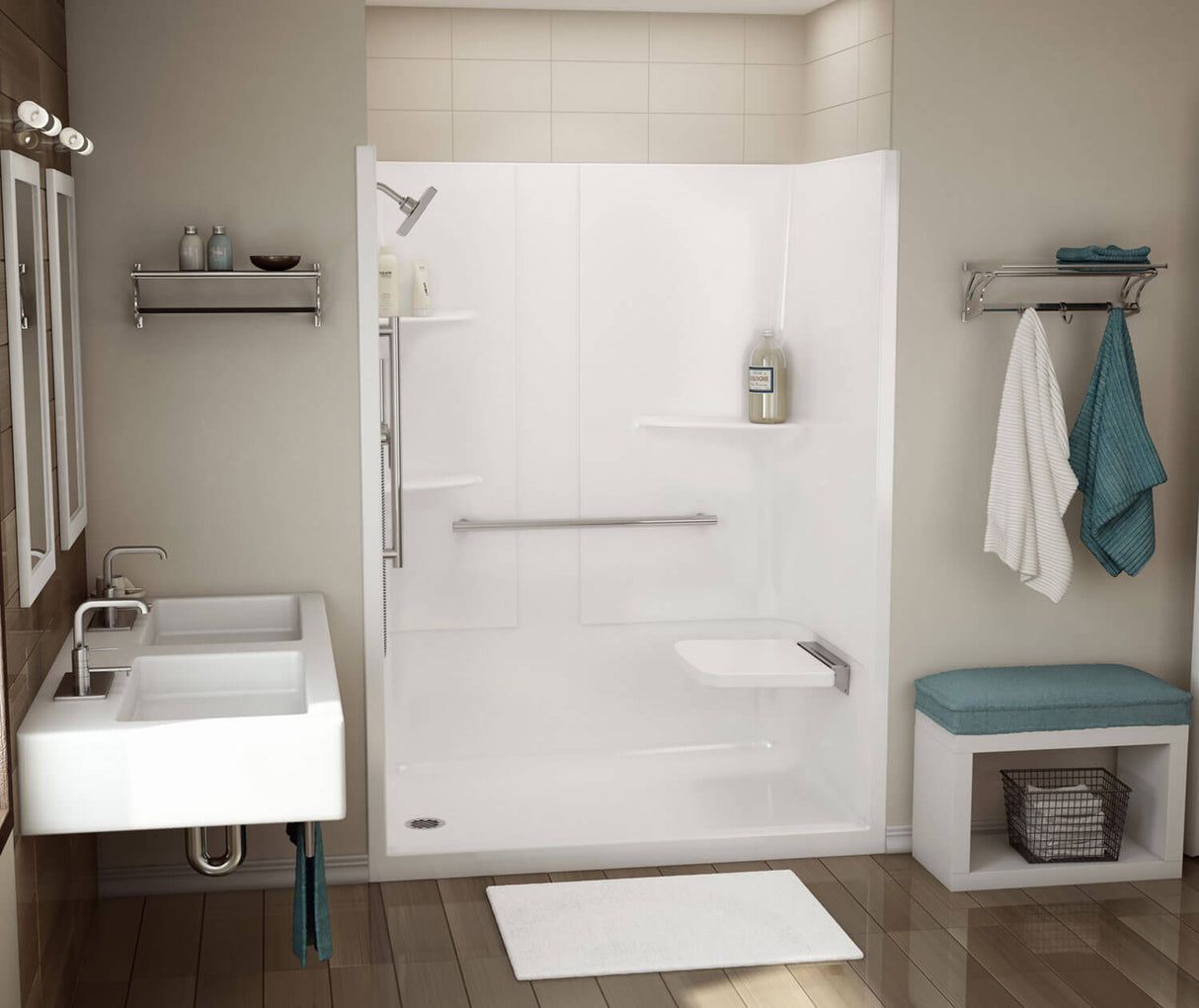 MAAX 107003-2-000-001 ALLIA SH-6034 Acrylic Alcove Center Drain One-Piece Shower in White