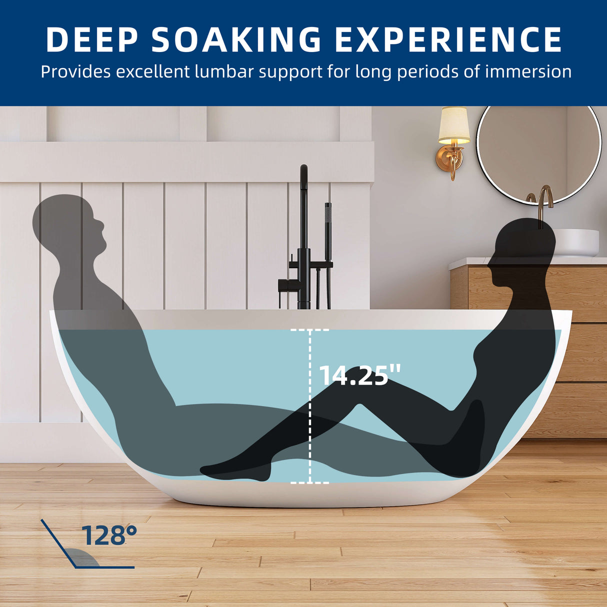 New England Home Goods Fuji 61" Freestanding Tub in White - Stone Resin Solid Surface