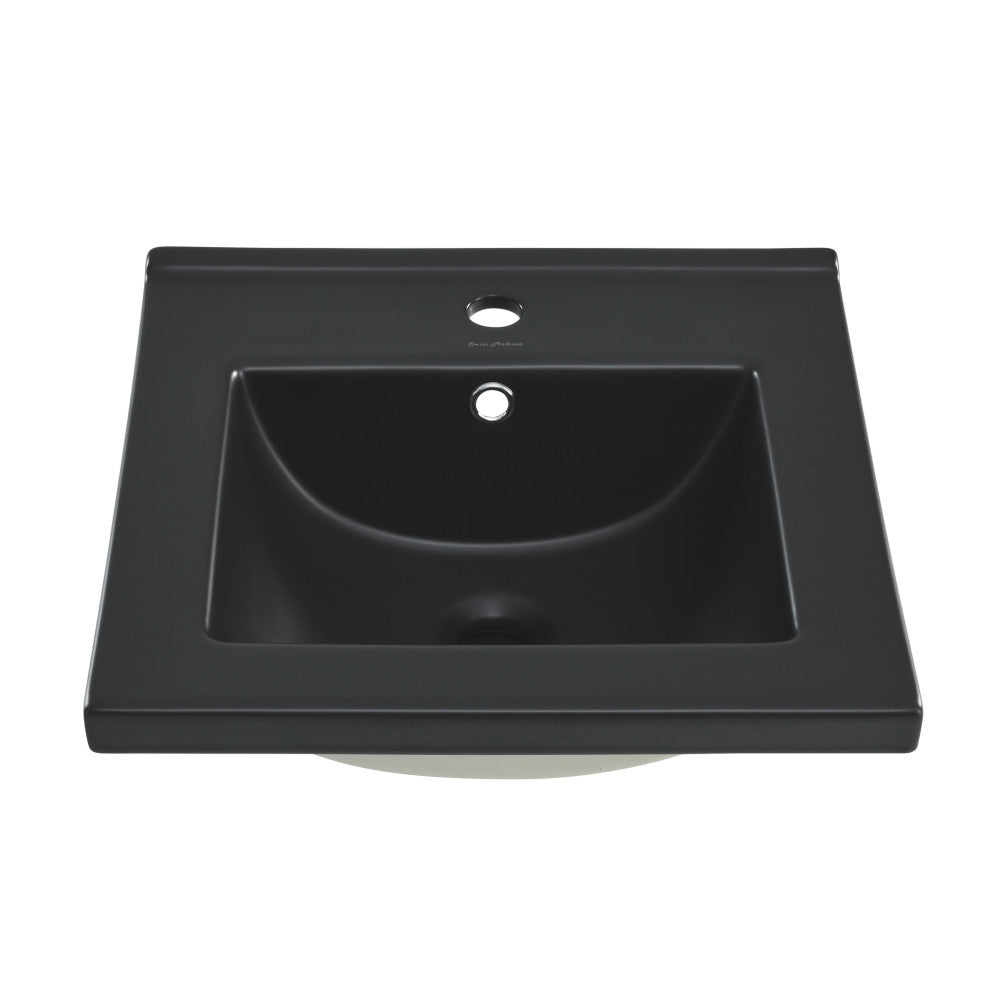 18" Ceramic Square Vanity Sink Top in Matte Black