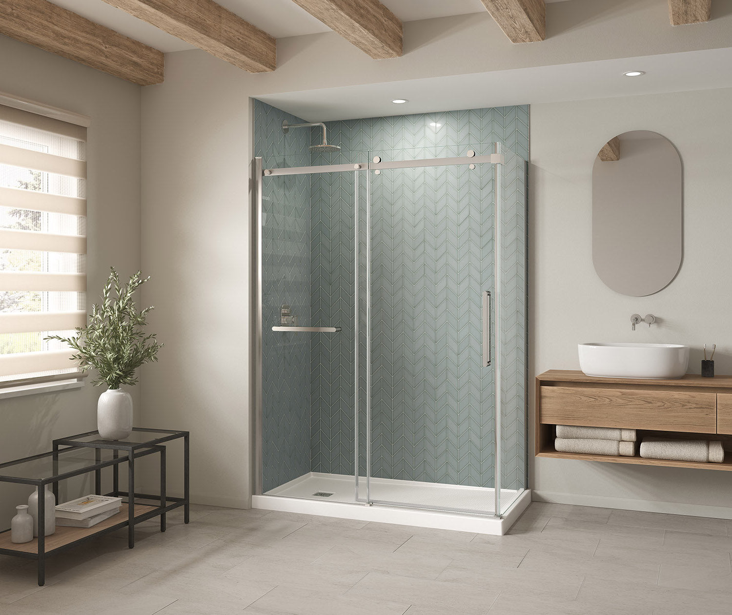 MAAX 420024-542-001-000 B3X 6032 Acrylic Corner Left Shower Base with Anti-slip Bottom with Left-Hand Drain in White