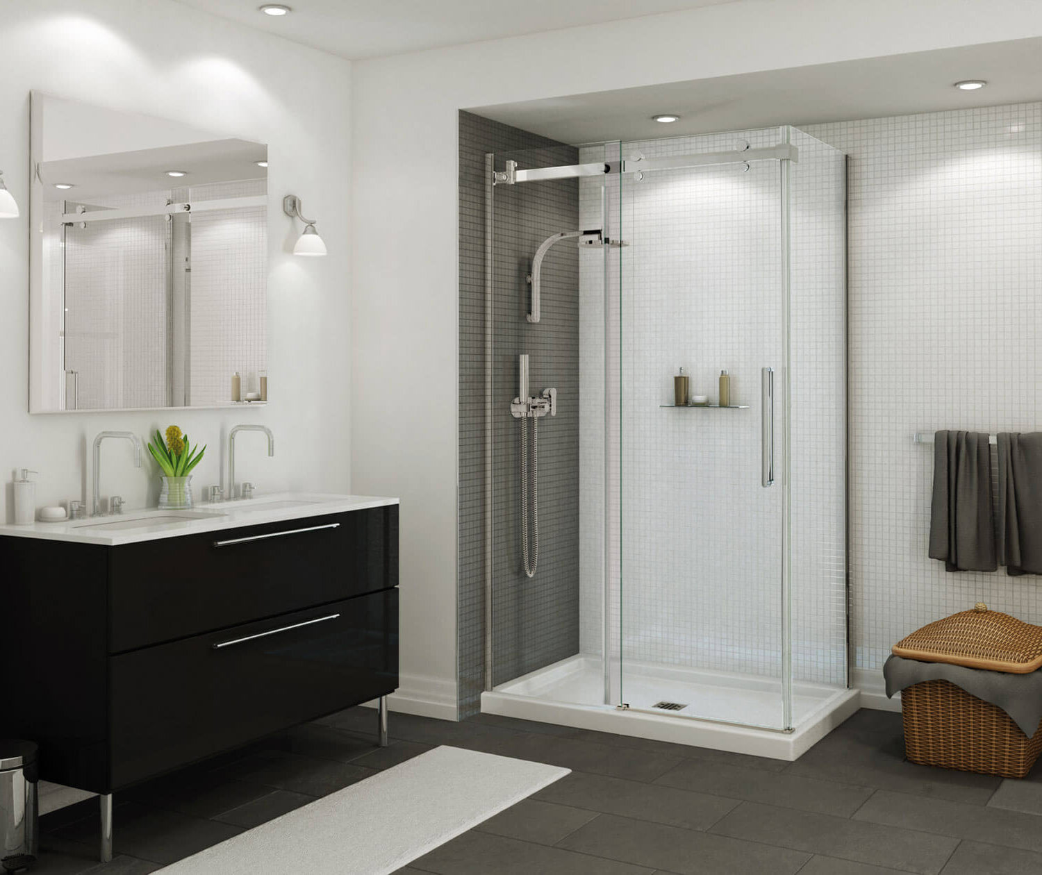 MAAX 420002-502-001-100 B3Square 4834 Acrylic Corner Left Shower Base in White with Center Drain