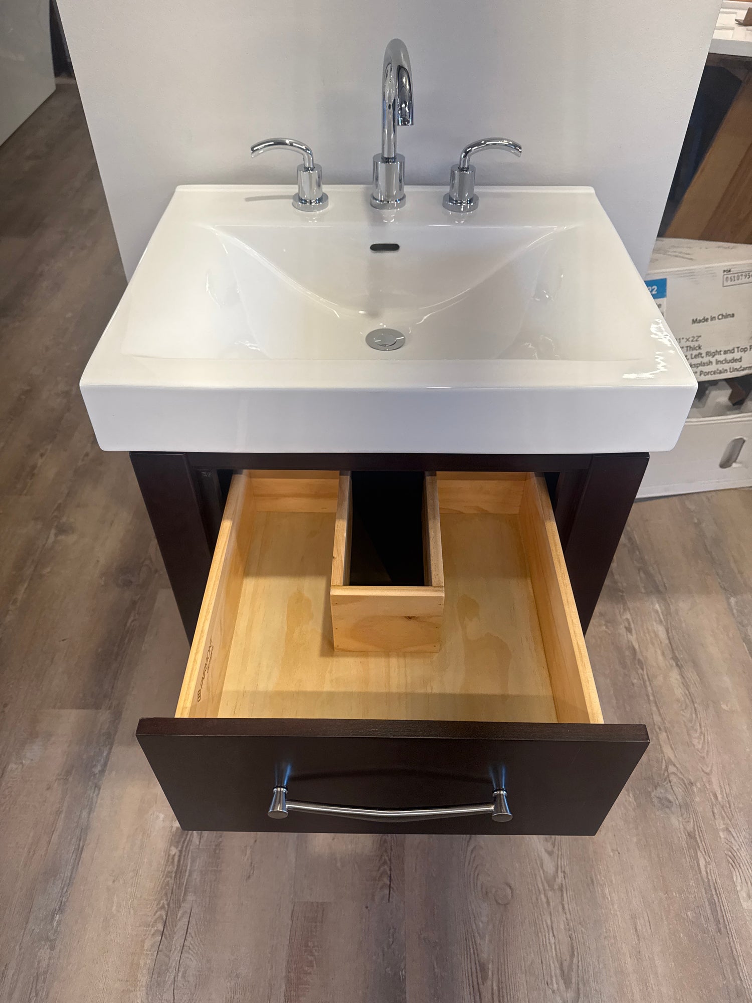 24" Espresso Vanity Set with Ceramic Sink, and Widespred Caesar 8 Inch Bathroom Faucet