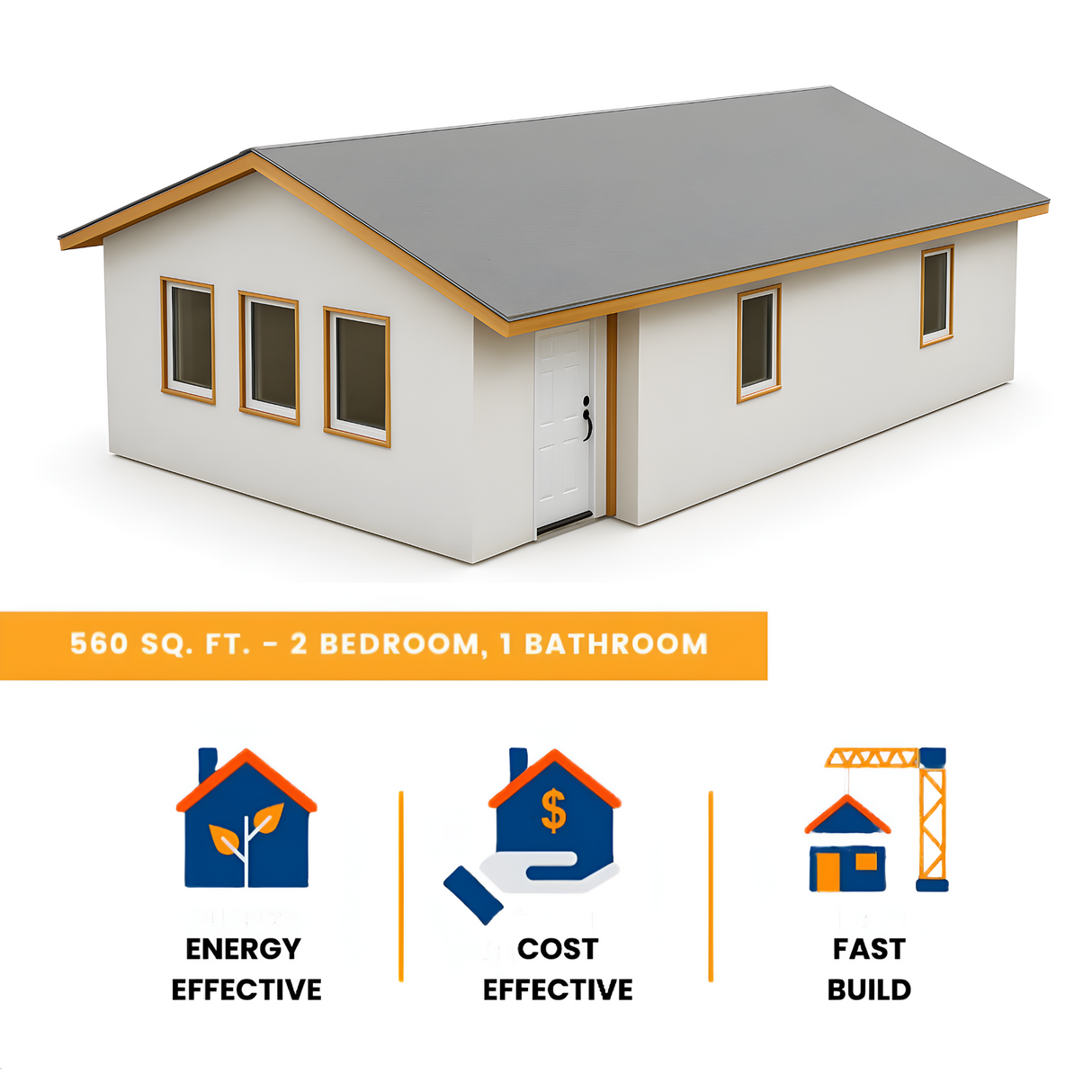 AbodeMOD ADU Shell | Modern 2 Bedroom, 1 Bath – 560 Sq Ft | Made from ThermaSteel