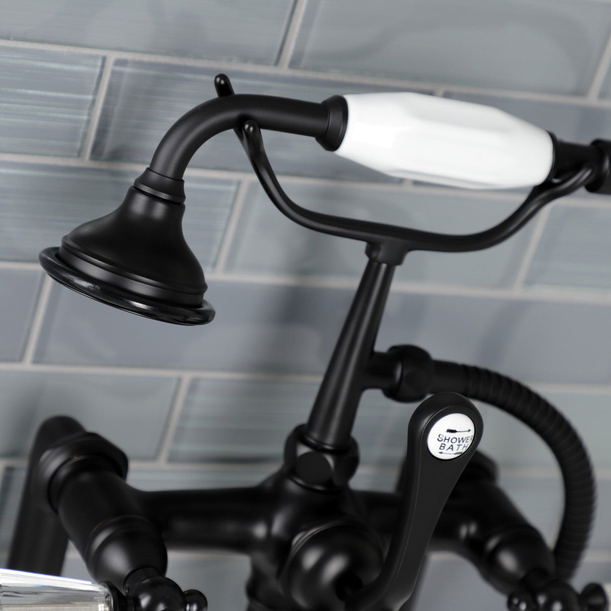 Wilshire AE103T0WLL Three-Handle 2-Hole Deck Mount Clawfoot Tub Faucet with Hand Shower, Matte Black