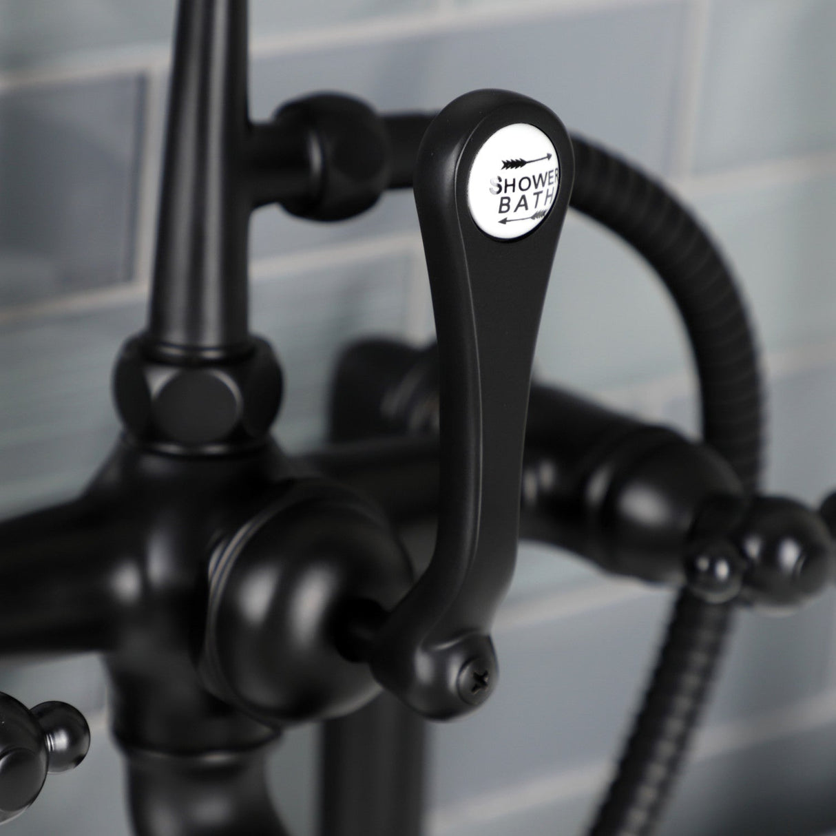 Wilshire AE103T0WLL Three-Handle 2-Hole Deck Mount Clawfoot Tub Faucet with Hand Shower, Matte Black