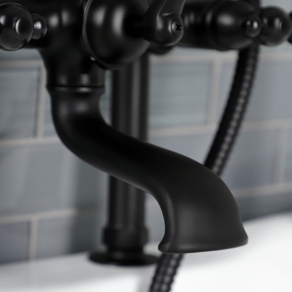 Wilshire AE103T0WLL Three-Handle 2-Hole Deck Mount Clawfoot Tub Faucet with Hand Shower, Matte Black