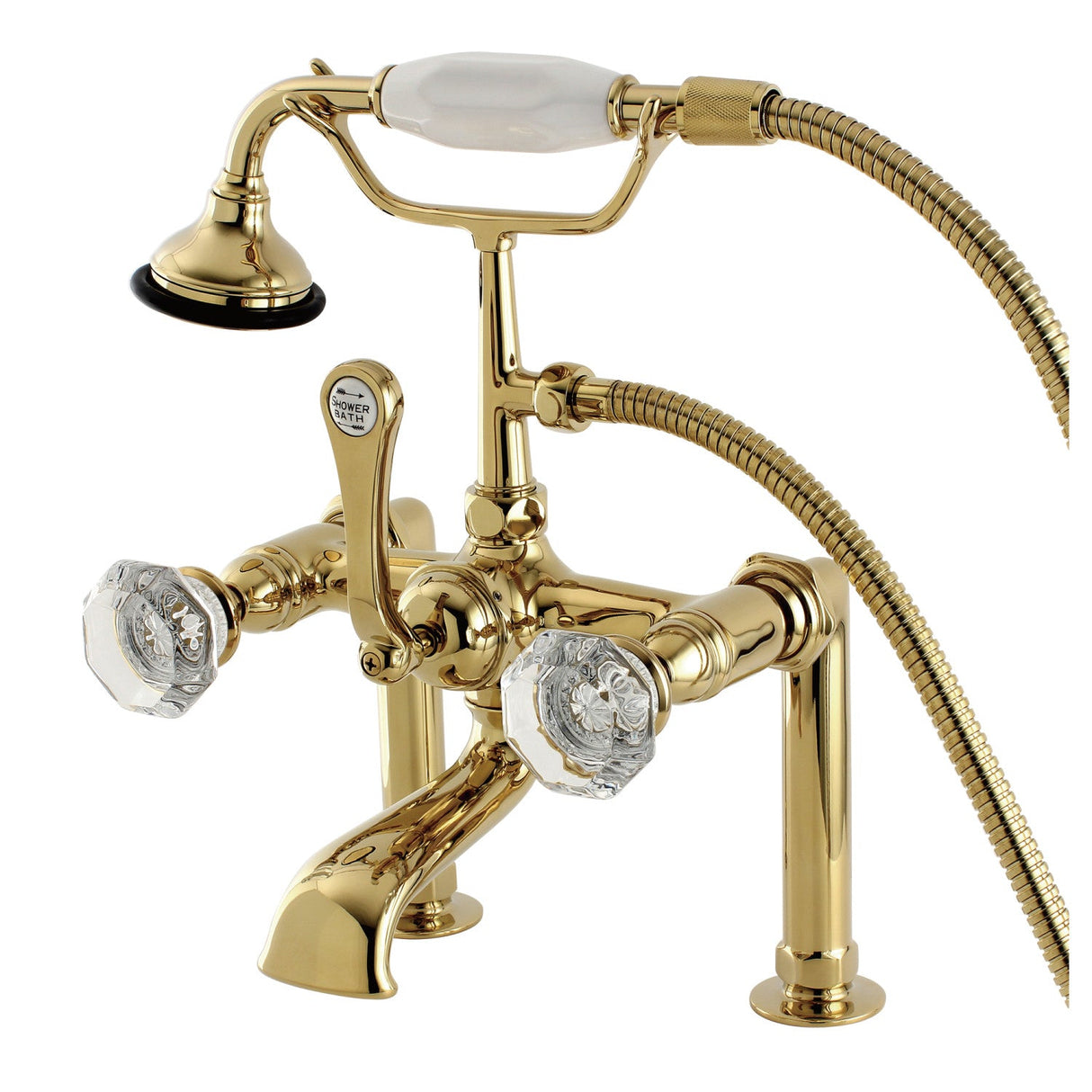 Celebrity AE103T2WCL Three-Handle 2-Hole Deck Mount Clawfoot Tub Faucet with Hand Shower, Polished Brass