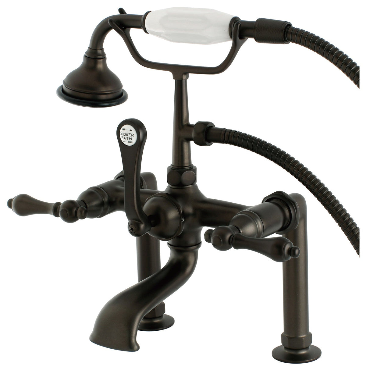 Aqua Vintage AE103T5 Three-Handle 2-Hole Deck Mount Clawfoot Tub Faucet with Hand Shower, Oil Rubbed Bronze