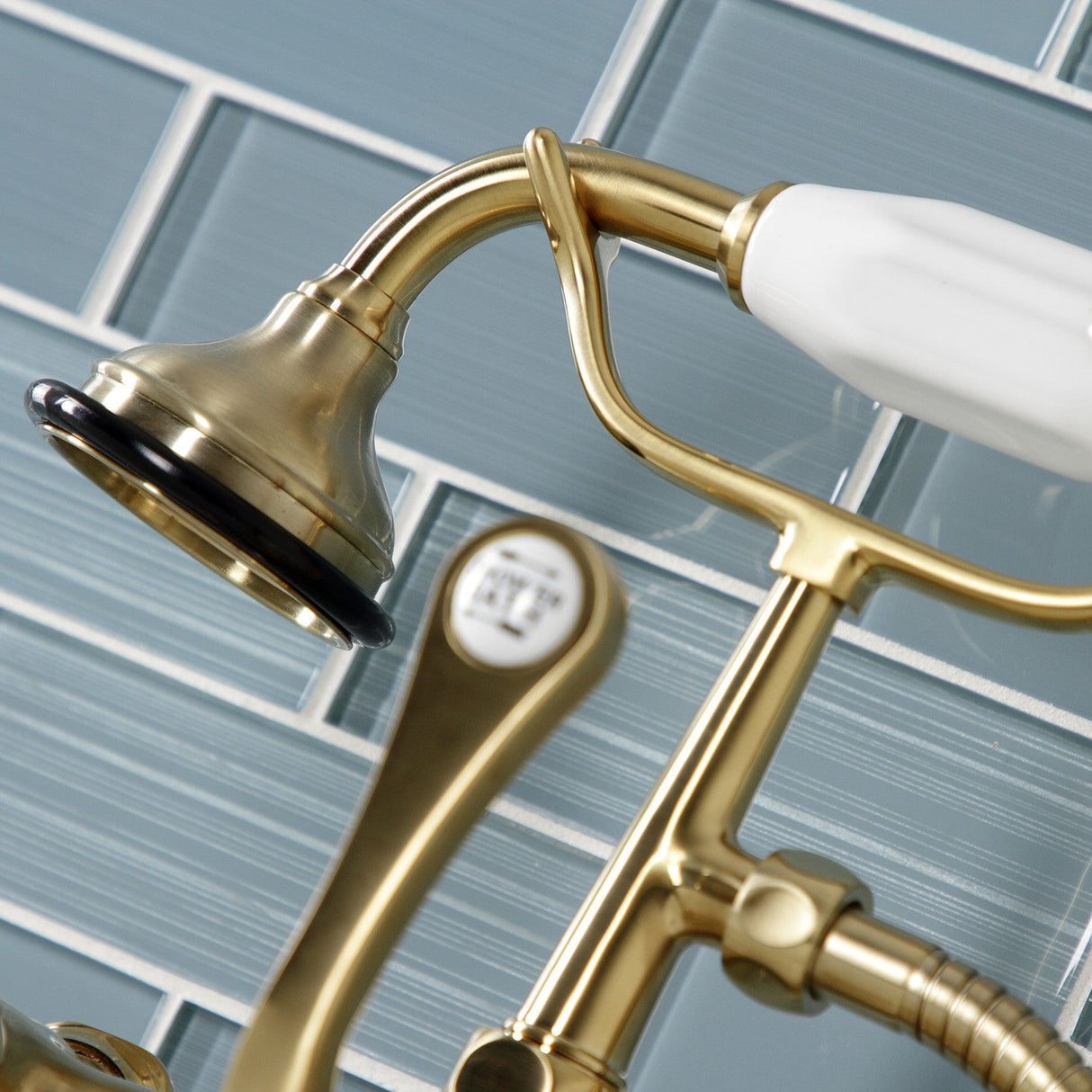 Wilshire AE103T7WLL Three-Handle 2-Hole Deck Mount Clawfoot Tub Faucet with Hand Shower, Brushed Brass