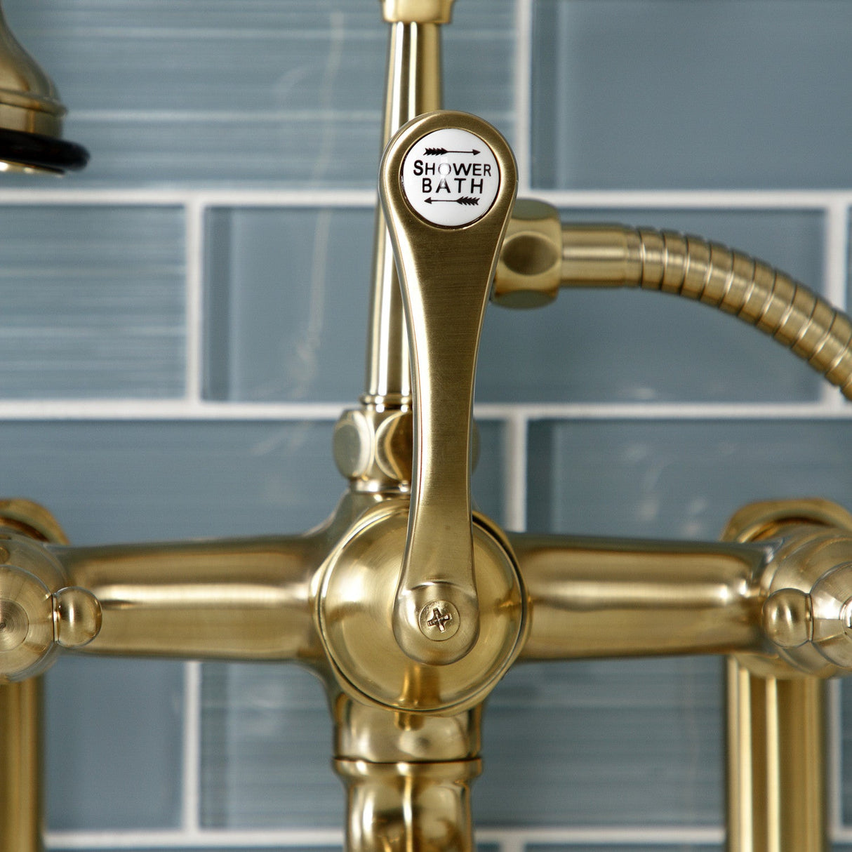 Wilshire AE103T7WLL Three-Handle 2-Hole Deck Mount Clawfoot Tub Faucet with Hand Shower, Brushed Brass