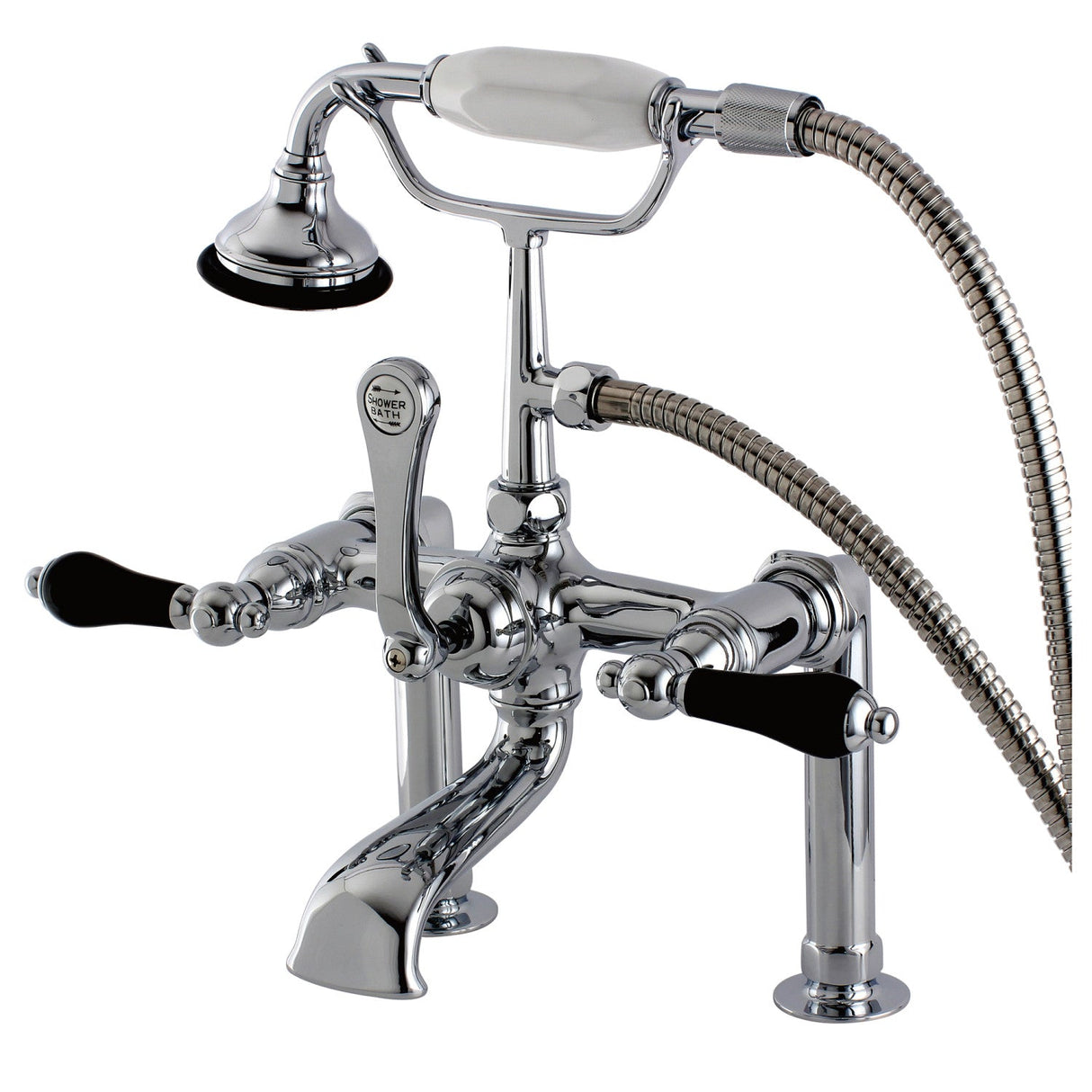 Duchess AE104T1PKL Three-Handle 2-Hole Deck Mount Clawfoot Tub Faucet with Hand Shower, Polished Chrome