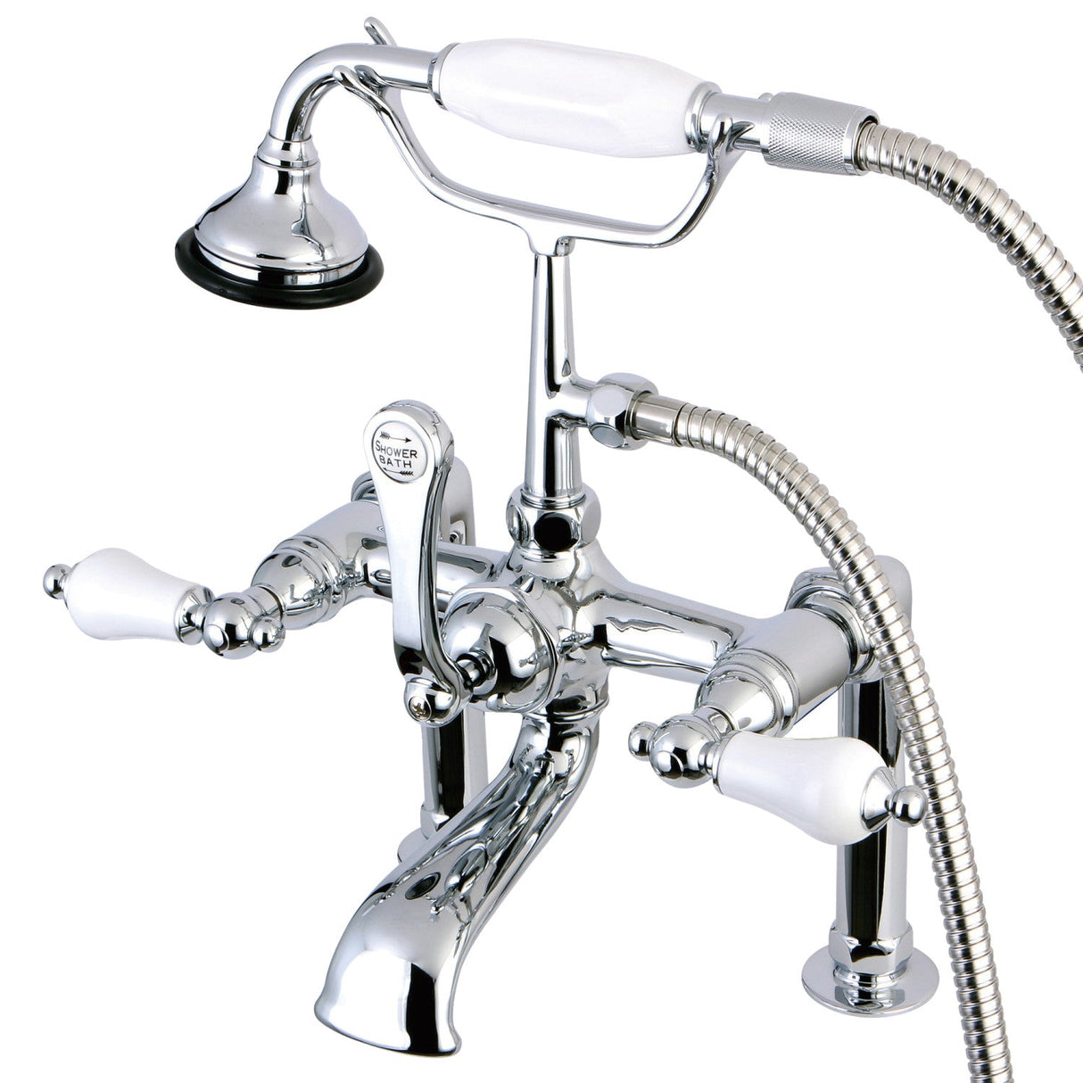 Aqua Vintage AE106T1 Three-Handle 2-Hole Deck Mount Clawfoot Tub Faucet with Hand Shower, Polished Chrome