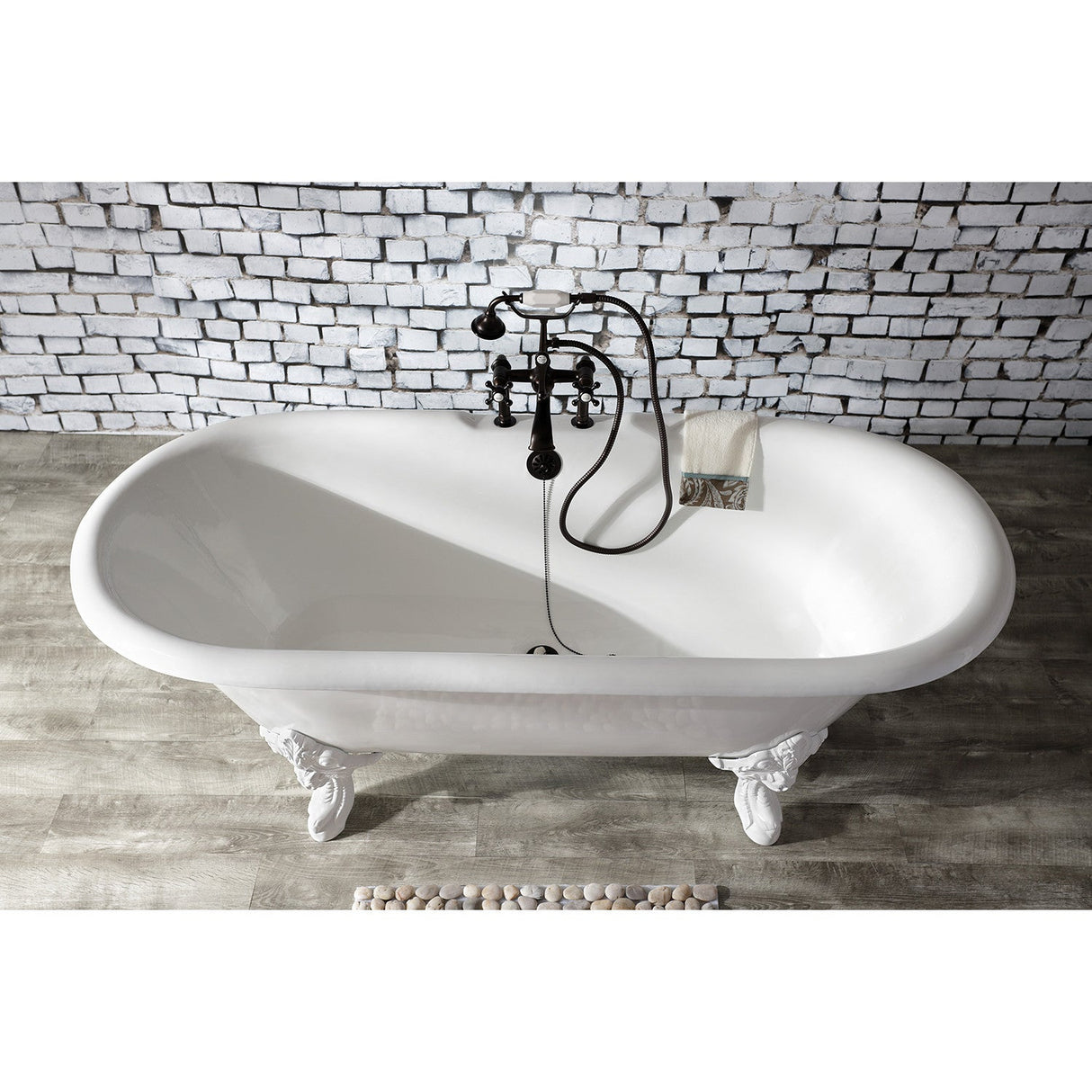 Aqua Vintage AE109T5 Three-Handle 2-Hole Deck Mount Clawfoot Tub Faucet with Hand Shower, Oil Rubbed Bronze