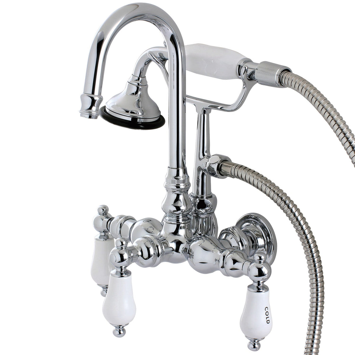 Aqua Vintage AE10T1 Three-Handle 2-Hole Tub Wall Mount Clawfoot Tub Faucet with Hand Shower, Polished Chrome