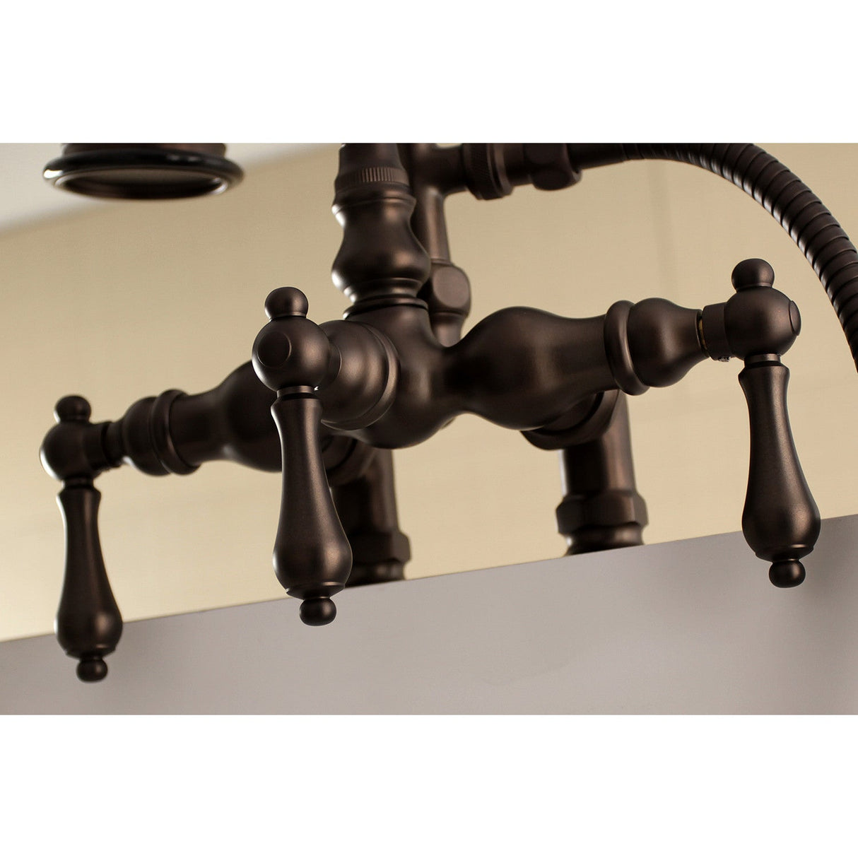 Aqua Vintage AE13T5 Three-Handle 2-Hole Deck Mount Clawfoot Tub Faucet with Hand Shower, Oil Rubbed Bronze