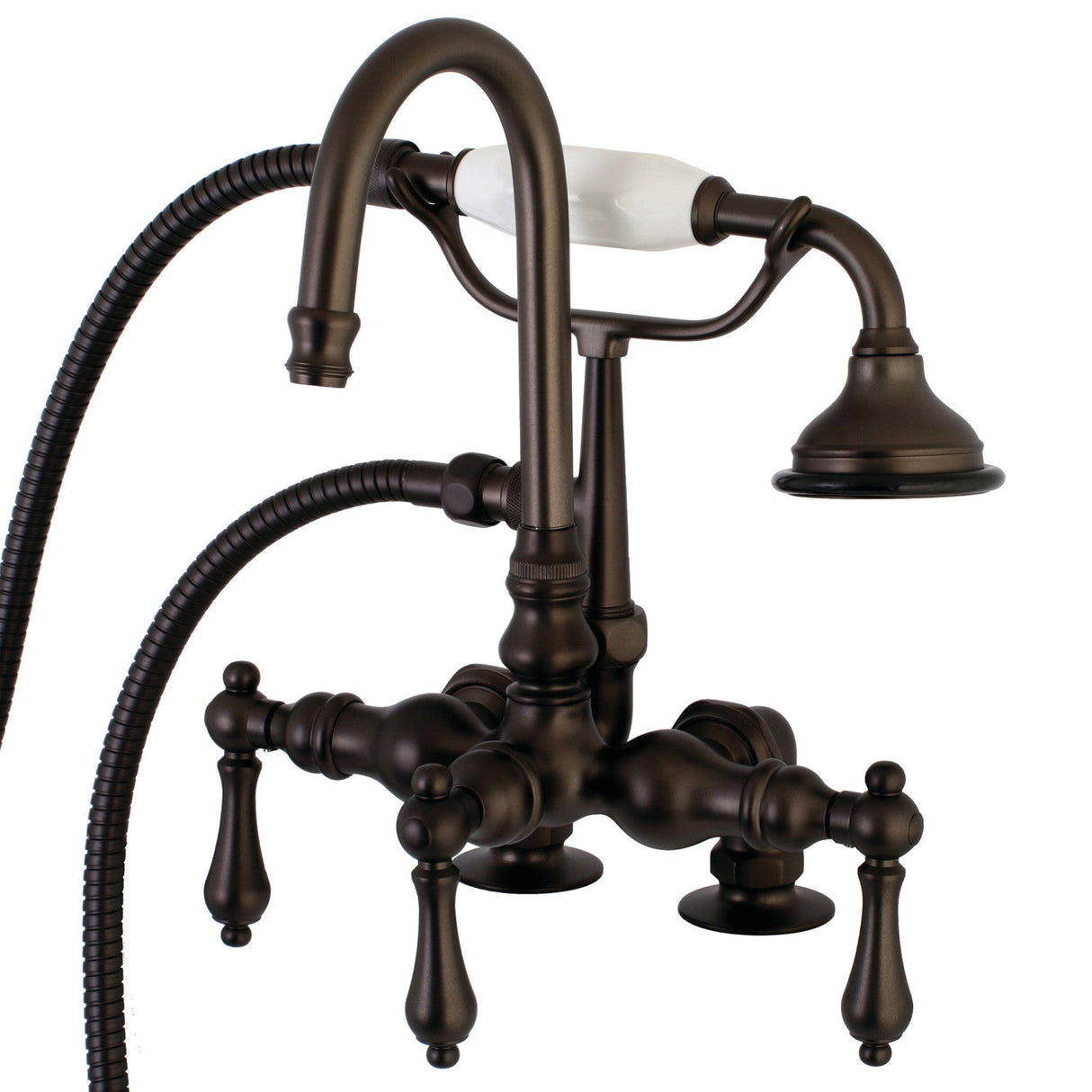 Aqua Vintage AE13T5 Three-Handle 2-Hole Deck Mount Clawfoot Tub Faucet with Hand Shower, Oil Rubbed Bronze