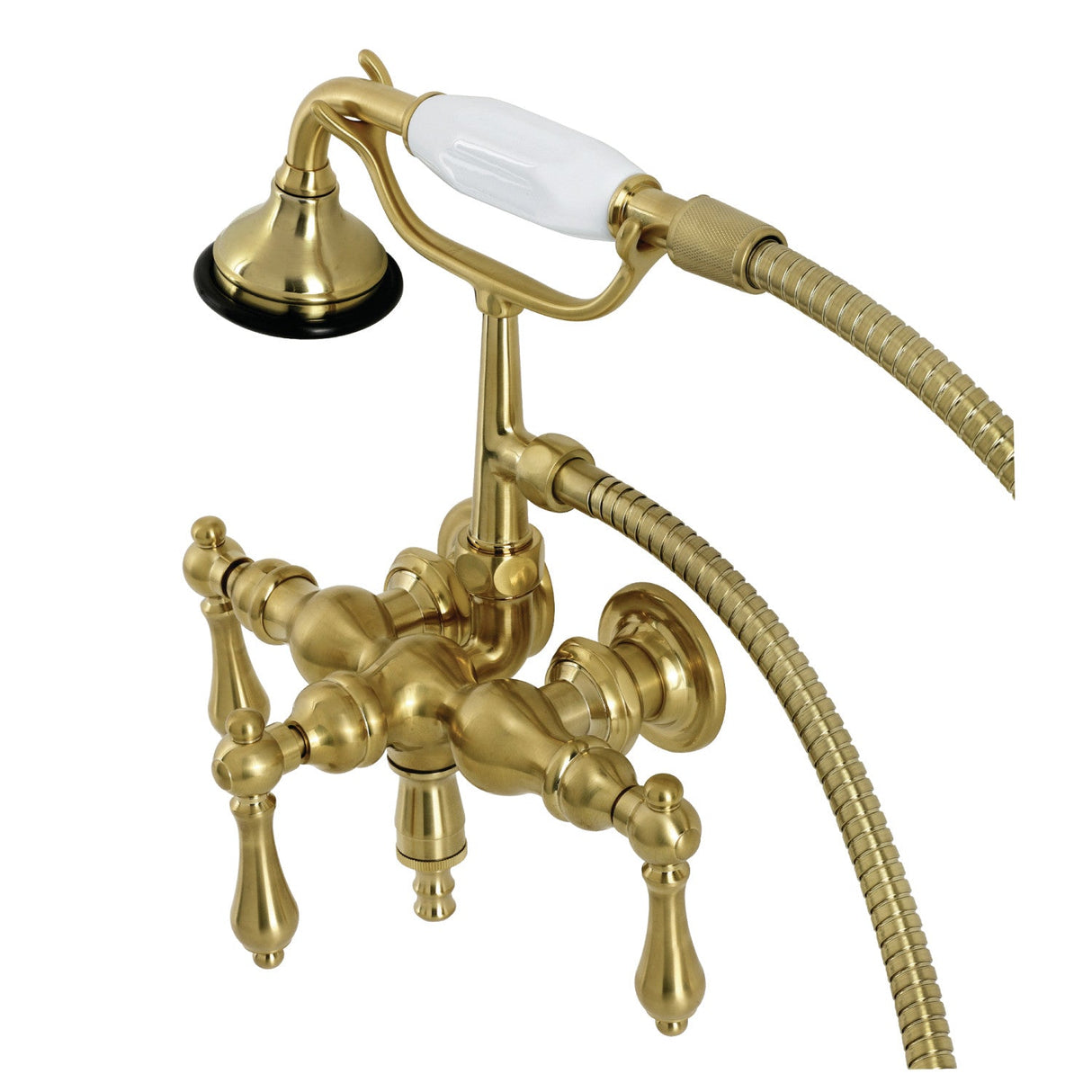 Aqua Vintage AE19T7 Three-Handle 2-Hole Tub Wall Mount Clawfoot Tub Faucet with Hand Shower, Brushed Brass