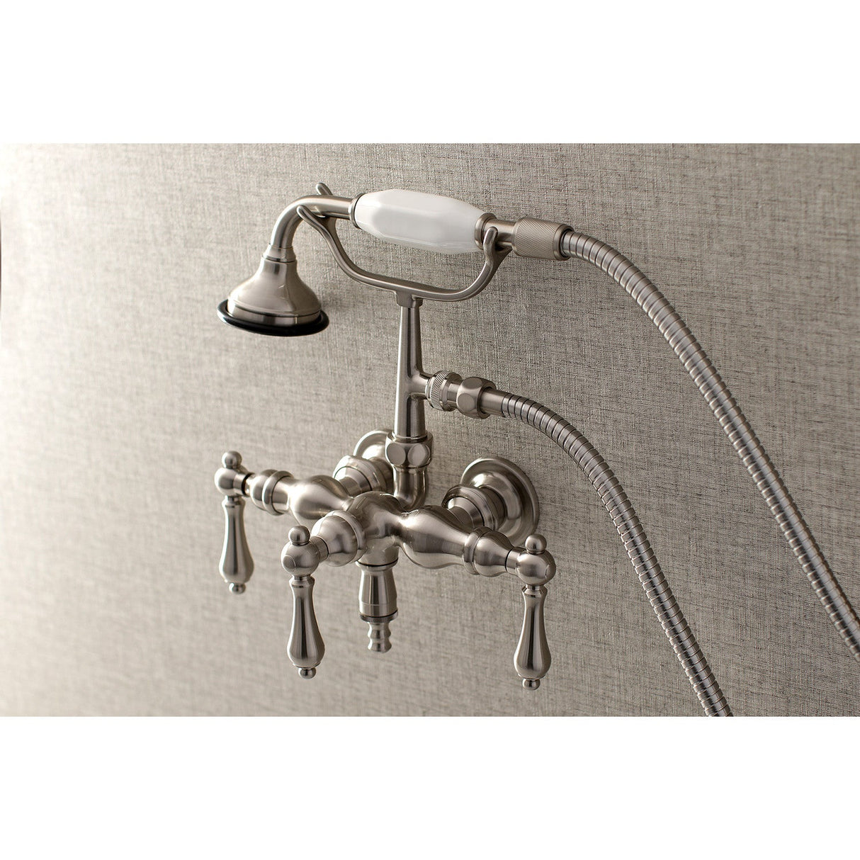 Aqua Vintage AE19T8 Three-Handle 2-Hole Tub Wall Mount Clawfoot Tub Faucet with Hand Shower, Brushed Nickel