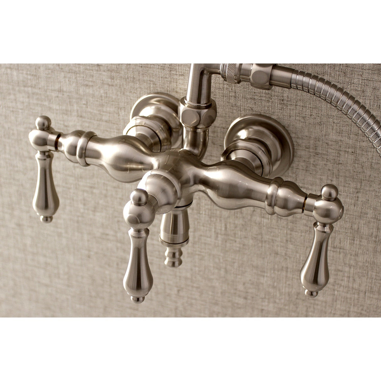 Aqua Vintage AE19T8 Three-Handle 2-Hole Tub Wall Mount Clawfoot Tub Faucet with Hand Shower, Brushed Nickel