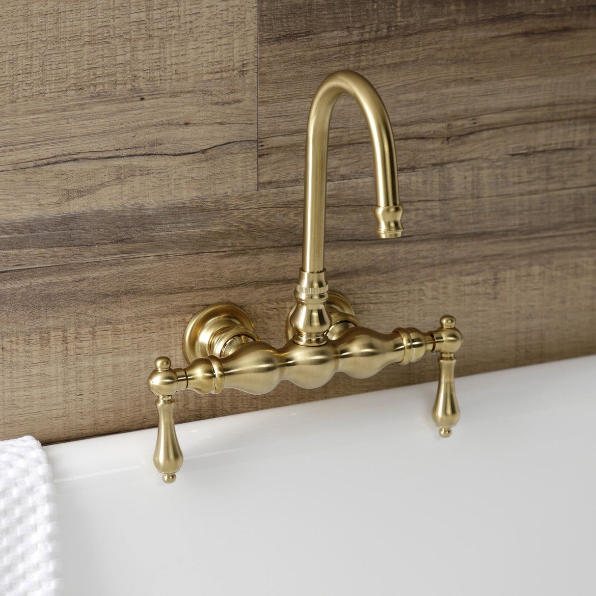Aqua Vintage AE1T7 Two-Handle 2-Hole Tub Wall Mount Clawfoot Tub Faucet, Brushed Brass