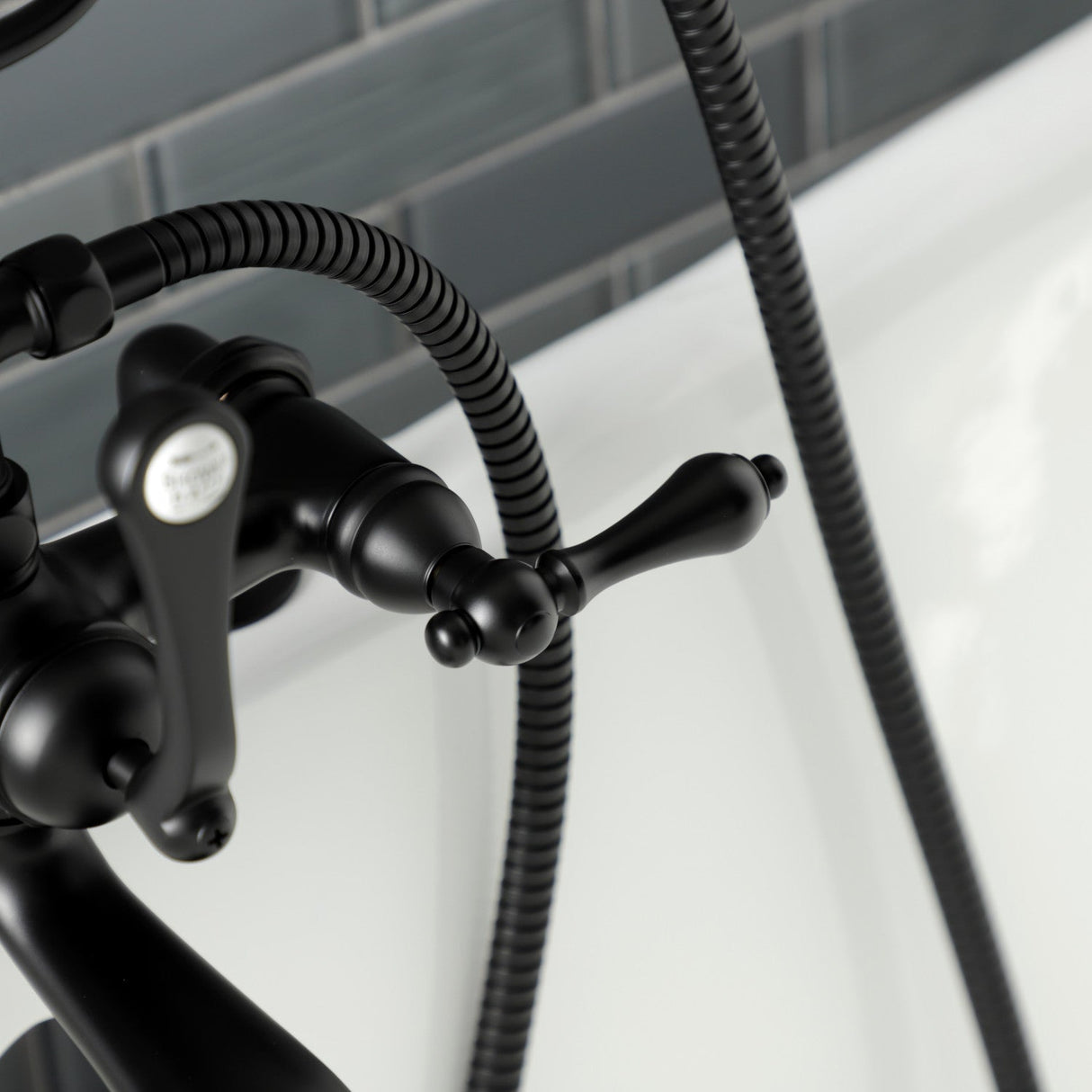 Aqua Vintage AE203T0 Three-Handle 2-Hole Deck Mount Clawfoot Tub Faucet with Hand Shower, Matte Black