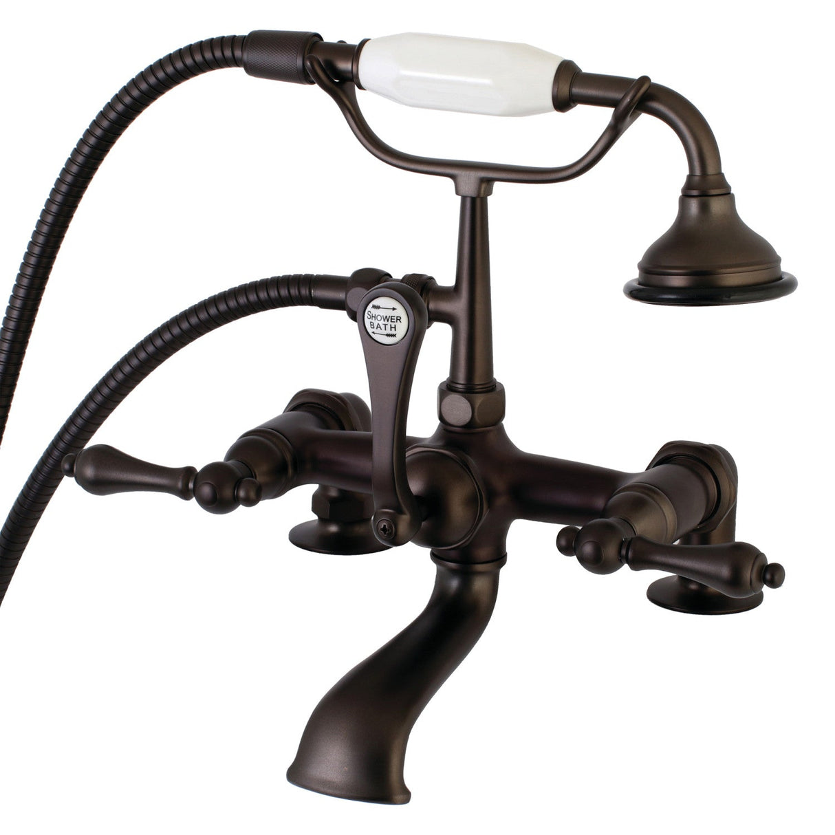 Aqua Vintage AE203T5 Three-Handle 2-Hole Deck Mount Clawfoot Tub Faucet with Hand Shower, Oil Rubbed Bronze