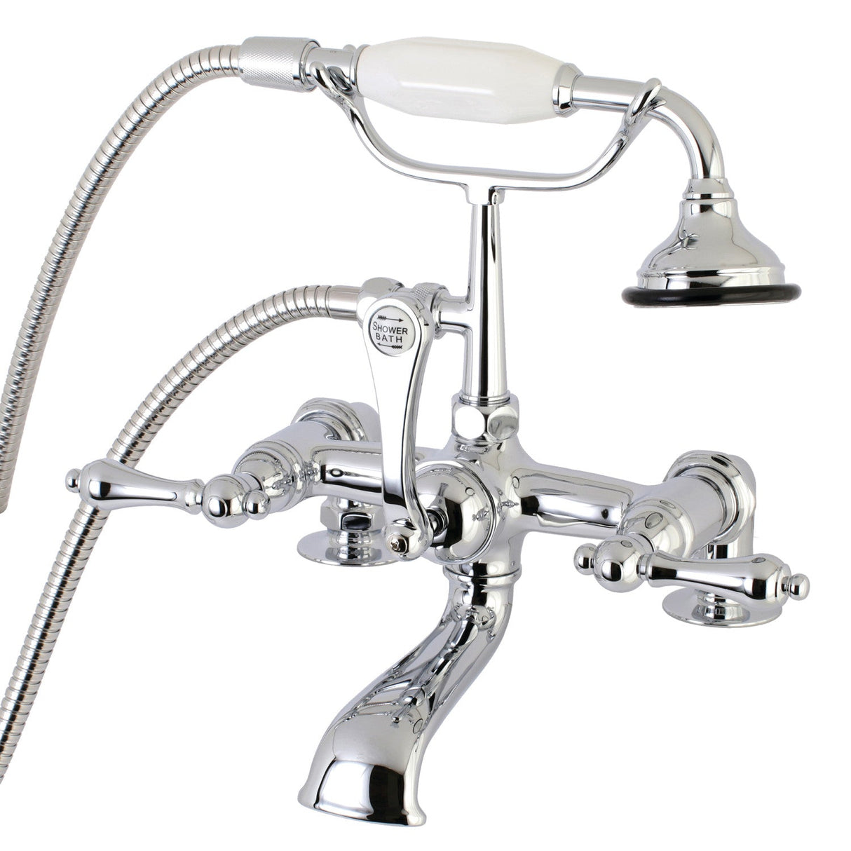 Aqua Vintage AE204T1 Three-Handle 2-Hole Deck Mount Clawfoot Tub Faucet with Hand Shower, Polished Chrome
