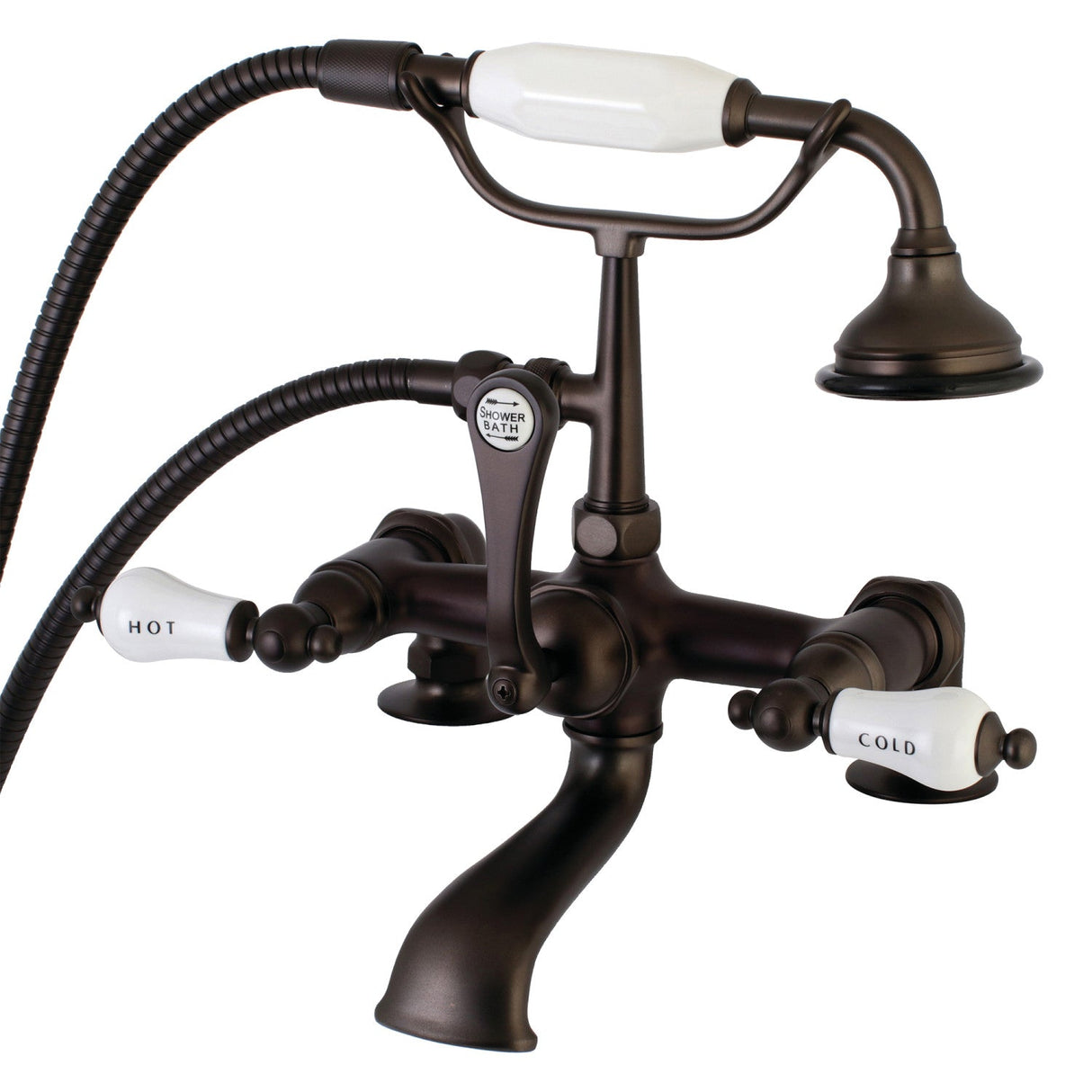 Aqua Vintage AE207T5 Three-Handle 2-Hole Deck Mount Clawfoot Tub Faucet with Hand Shower, Oil Rubbed Bronze
