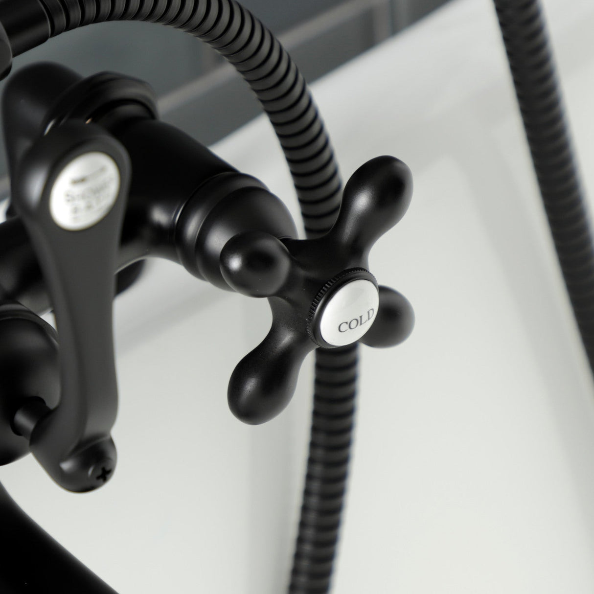 Aqua Vintage AE209T0 Three-Handle 2-Hole Deck Mount Clawfoot Tub Faucet with Hand Shower, Matte Black