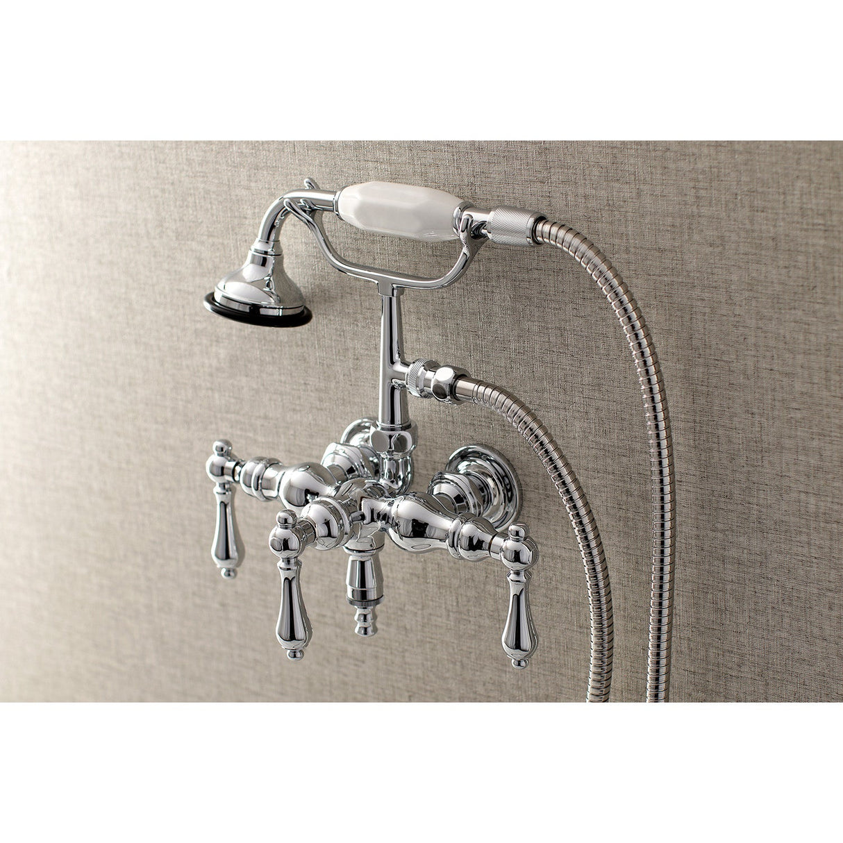 Aqua Vintage AE20T1 Three-Handle 2-Hole Tub Wall Mount Clawfoot Tub Faucet with Hand Shower, Polished Chrome