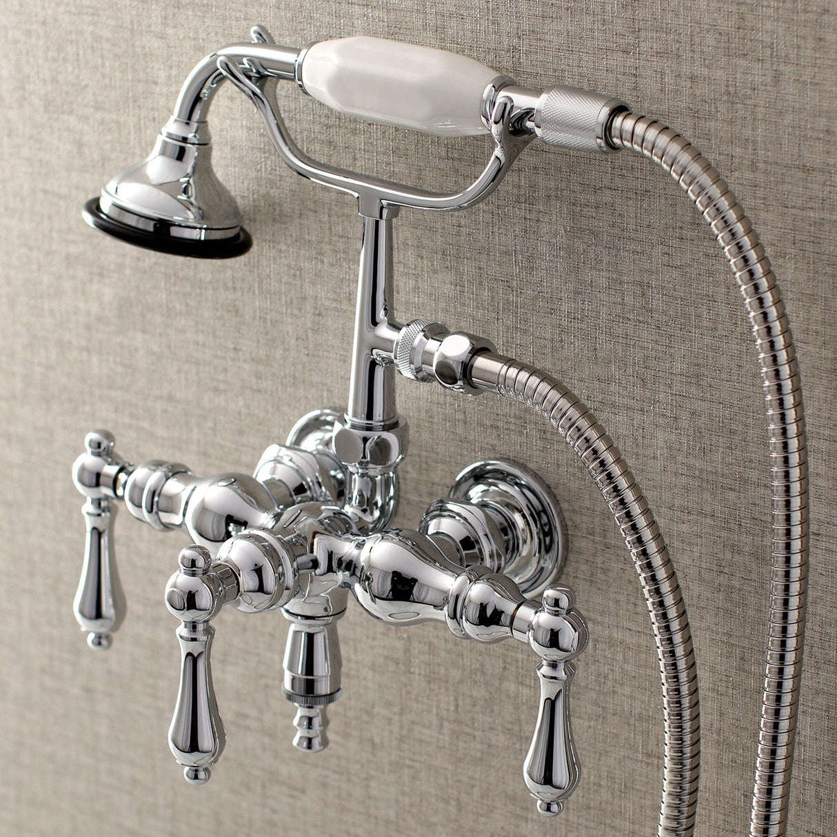Aqua Vintage AE20T1 Three-Handle 2-Hole Tub Wall Mount Clawfoot Tub Faucet with Hand Shower, Polished Chrome