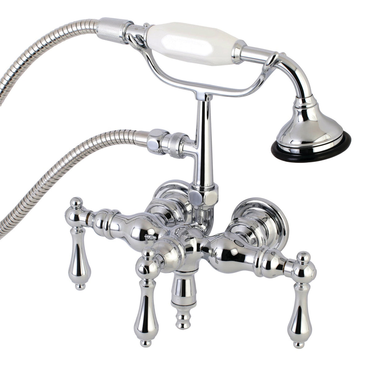 Aqua Vintage AE20T1 Three-Handle 2-Hole Tub Wall Mount Clawfoot Tub Faucet with Hand Shower, Polished Chrome
