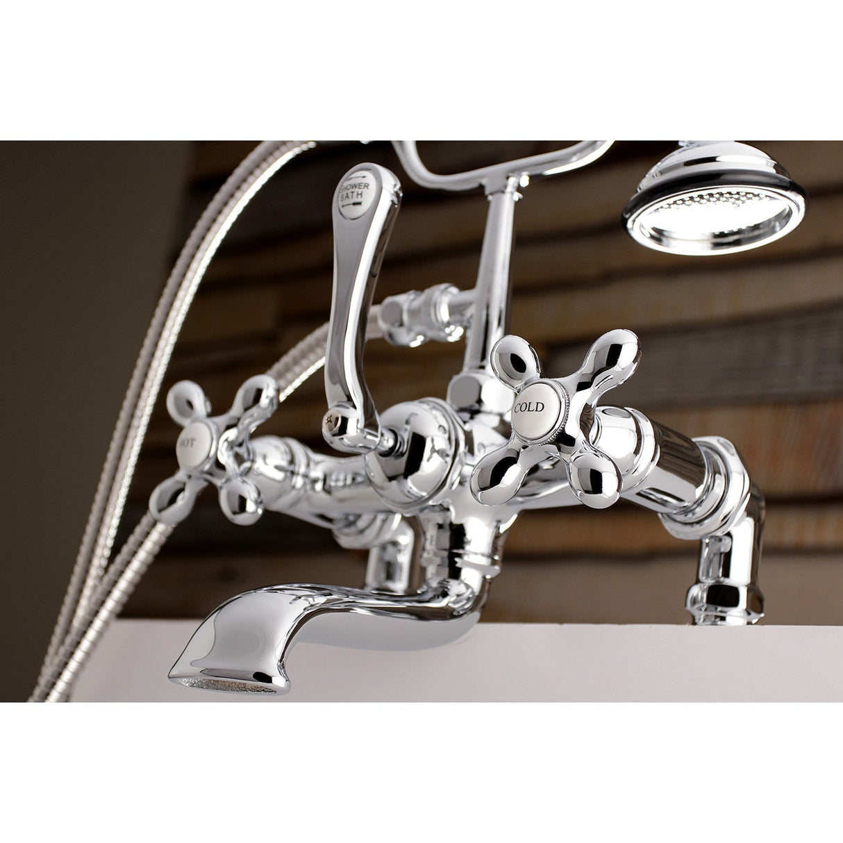 Aqua Vintage AE210T1 Three-Handle 2-Hole Deck Mount Clawfoot Tub Faucet with Hand Shower, Polished Chrome