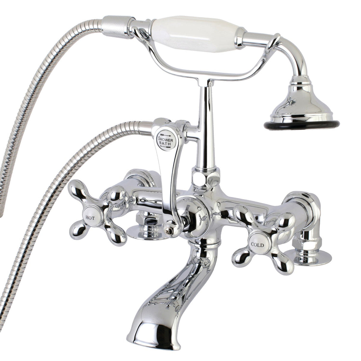 Aqua Vintage AE210T1 Three-Handle 2-Hole Deck Mount Clawfoot Tub Faucet with Hand Shower, Polished Chrome