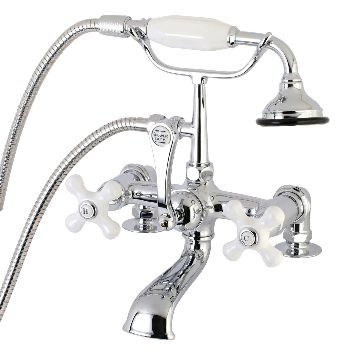 Aqua Vintage AE212T1 Three-Handle 2-Hole Deck Mount Clawfoot Tub Faucet with Hand Shower, Polished Chrome