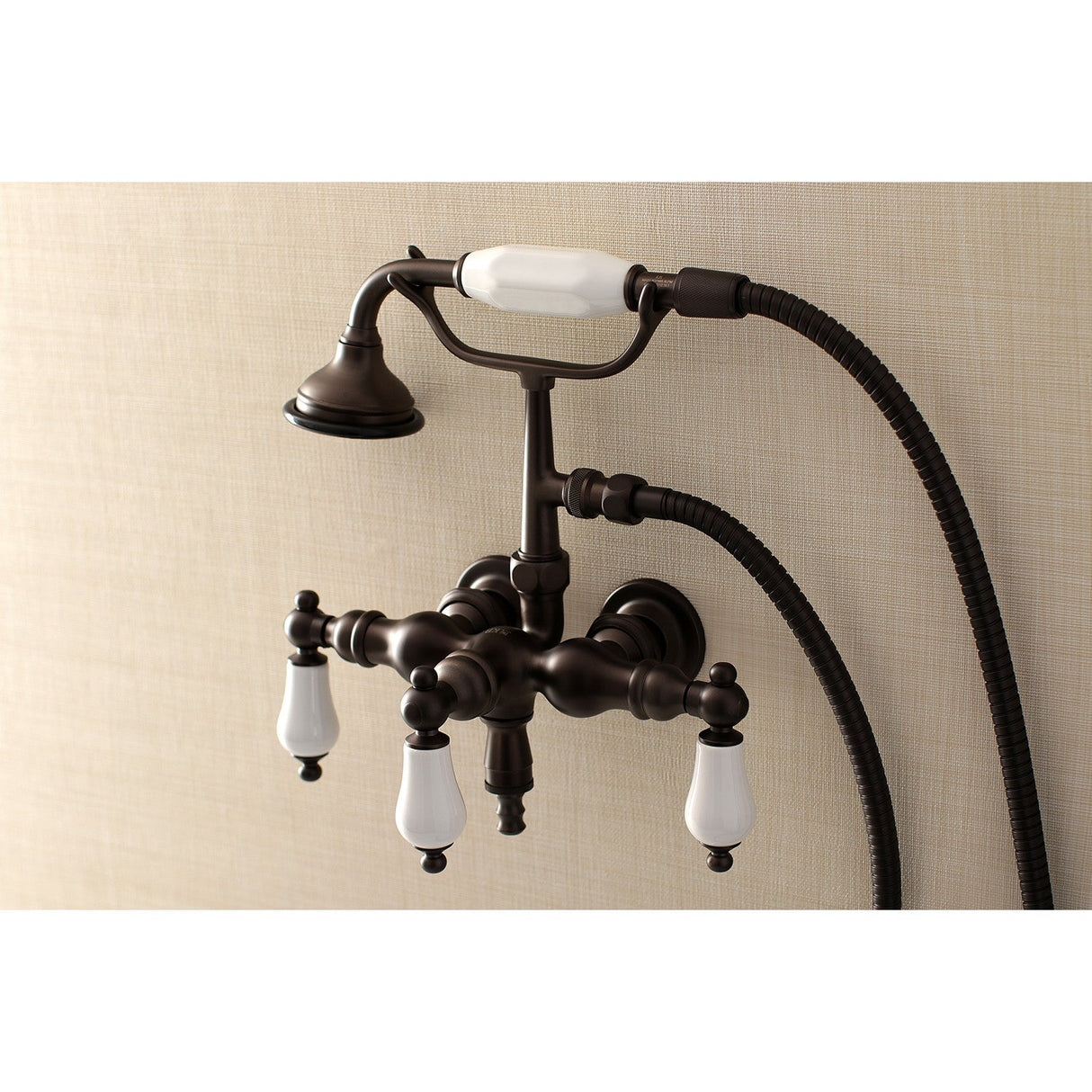 Aqua Vintage AE23T5 Three-Handle 2-Hole Tub Wall Mount Clawfoot Tub Faucet with Hand Shower, Oil Rubbed Bronze