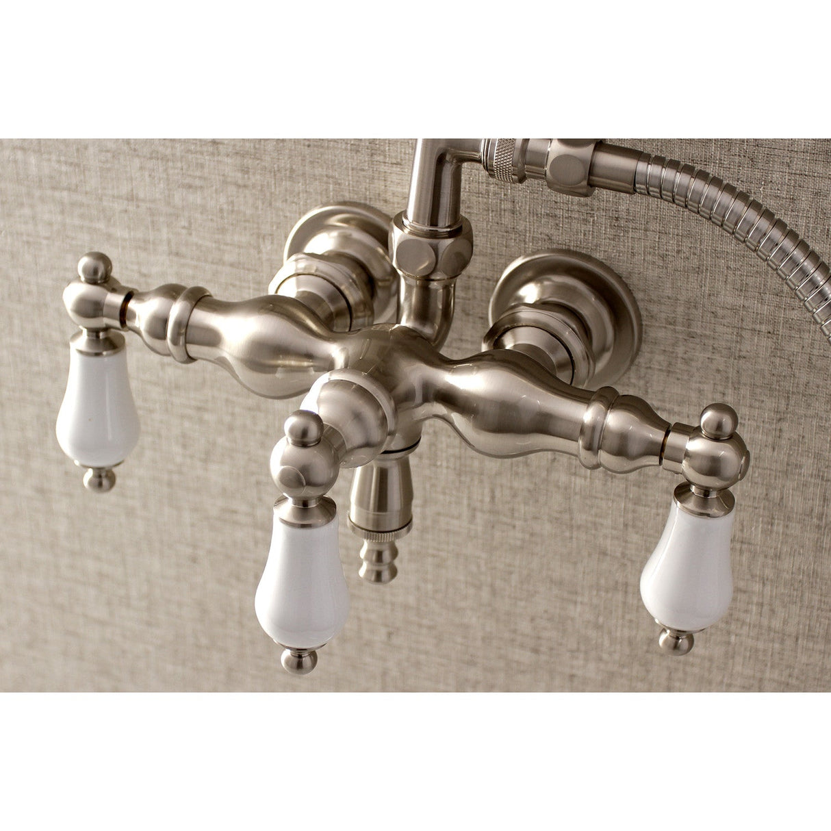 Aqua Vintage AE23T8 Three-Handle 2-Hole Tub Wall Mount Clawfoot Tub Faucet with Hand Shower, Brushed Nickel