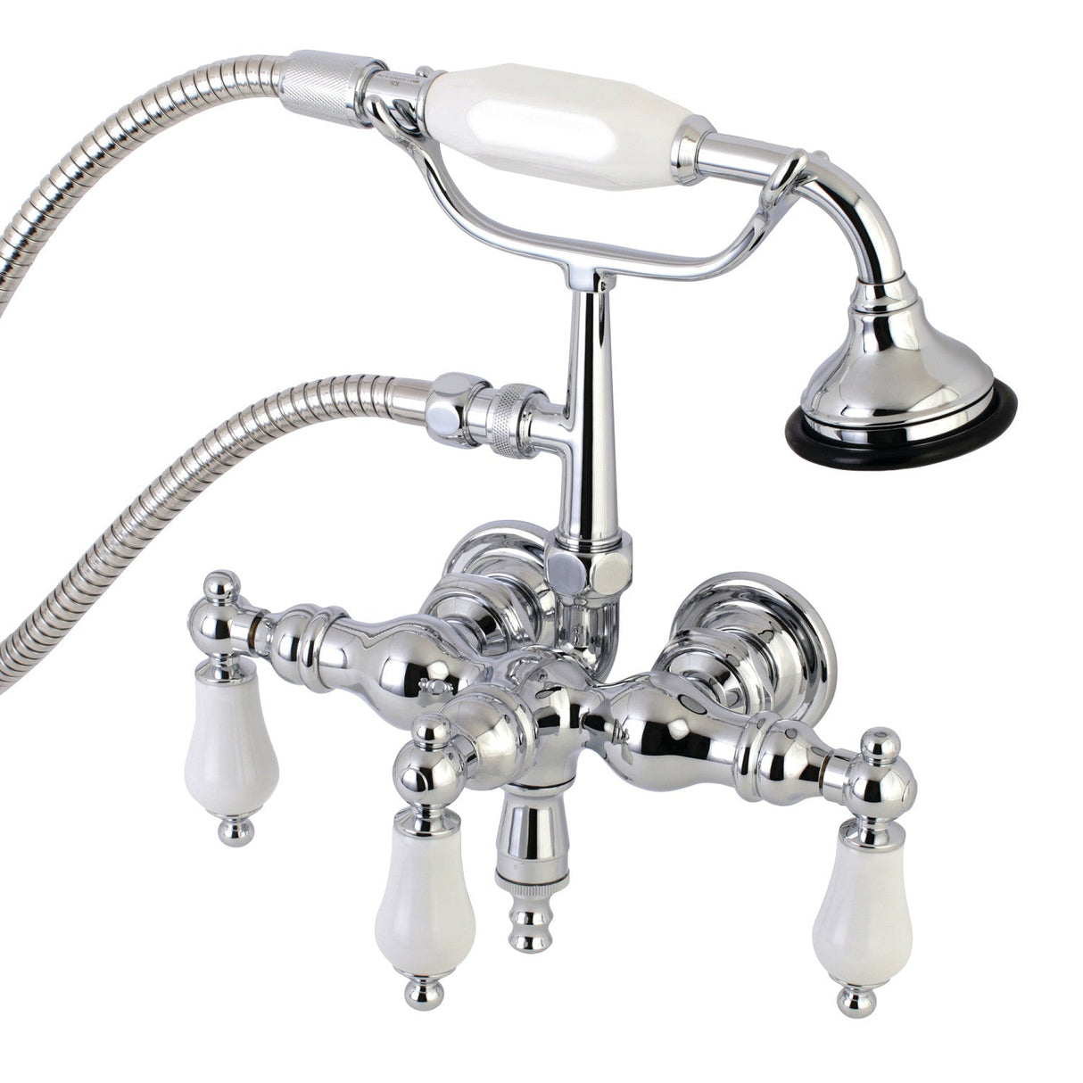 Aqua Vintage AE24T1 Three-Handle 2-Hole Tub Wall Mount Clawfoot Tub Faucet with Hand Shower, Polished Chrome