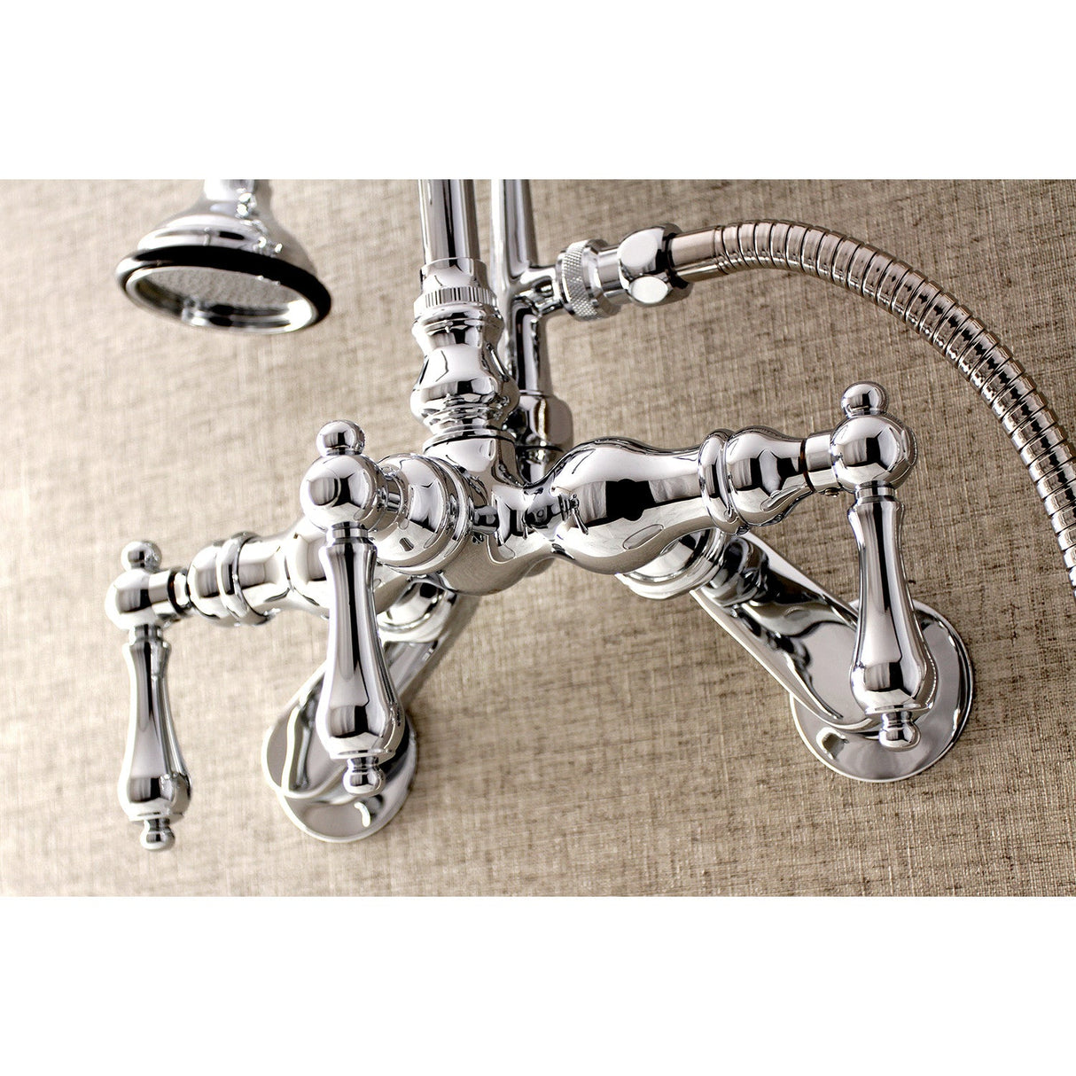 Aqua Vintage AE302T1 Three-Handle 2-Hole Tub Wall Mount Clawfoot Tub Faucet with Hand Shower, Polished Chrome
