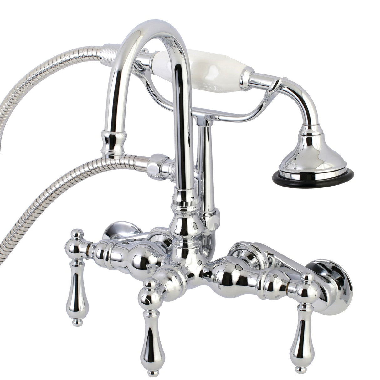 Aqua Vintage AE302T1 Three-Handle 2-Hole Tub Wall Mount Clawfoot Tub Faucet with Hand Shower, Polished Chrome