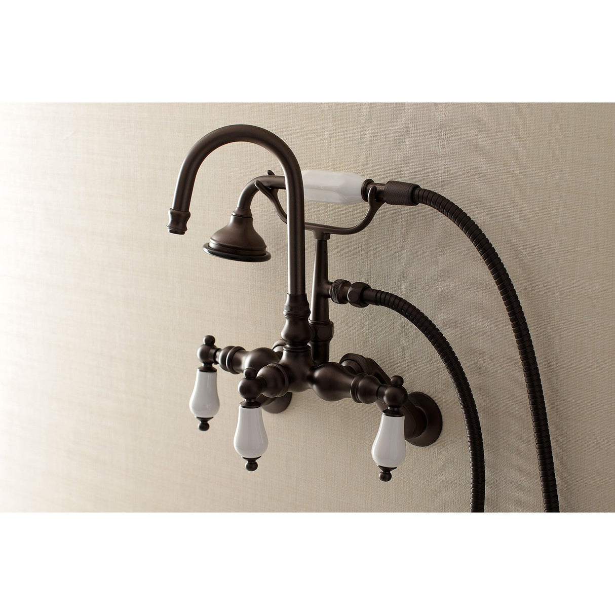 Aqua Vintage AE305T5 Three-Handle 2-Hole Tub Wall Mount Clawfoot Tub Faucet with Hand Shower, Oil Rubbed Bronze