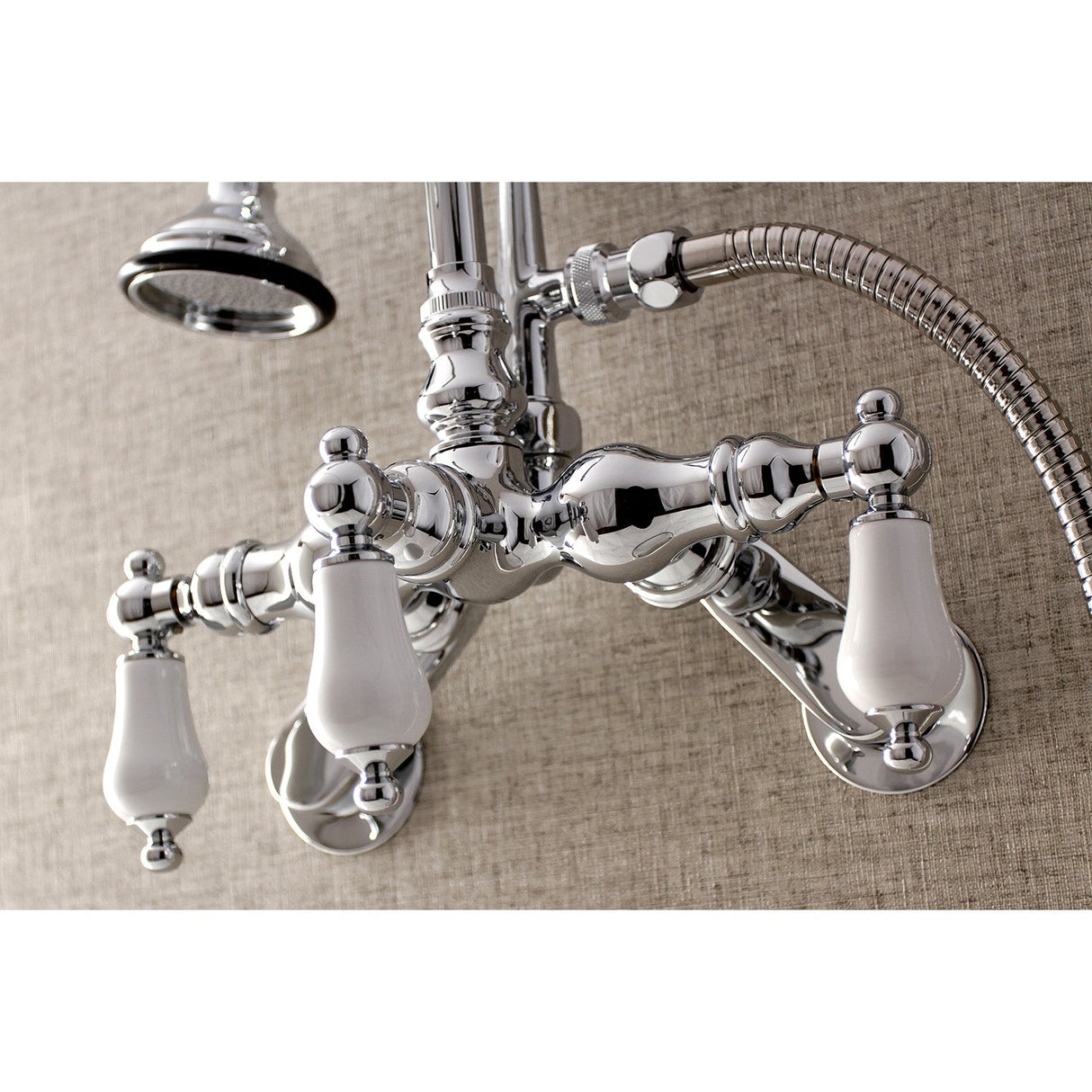 Aqua Vintage AE306T1 Three-Handle 2-Hole Tub Wall Mount Clawfoot Tub Faucet with Hand Shower, Polished Chrome
