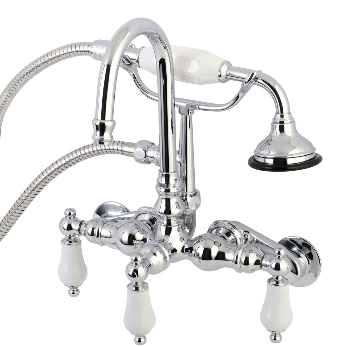 Aqua Vintage AE306T1 Three-Handle 2-Hole Tub Wall Mount Clawfoot Tub Faucet with Hand Shower, Polished Chrome