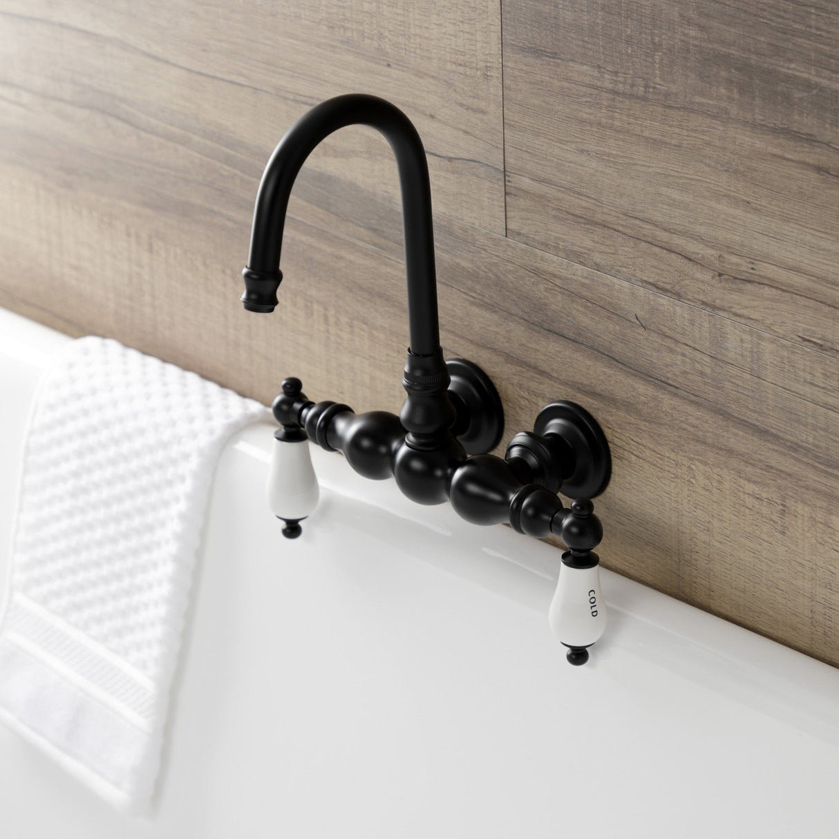 Aqua Vintage AE3T0 Two-Handle 2-Hole Tub Wall Mount Clawfoot Tub Faucet, Matte Black