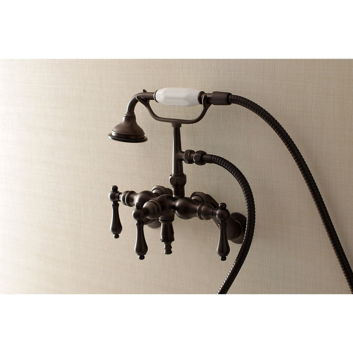 Vintage AE419T5 Three-Handle 2-Hole Tub Wall Mount Clawfoot Tub Faucet with Hand Shower, Oil Rubbed Bronze