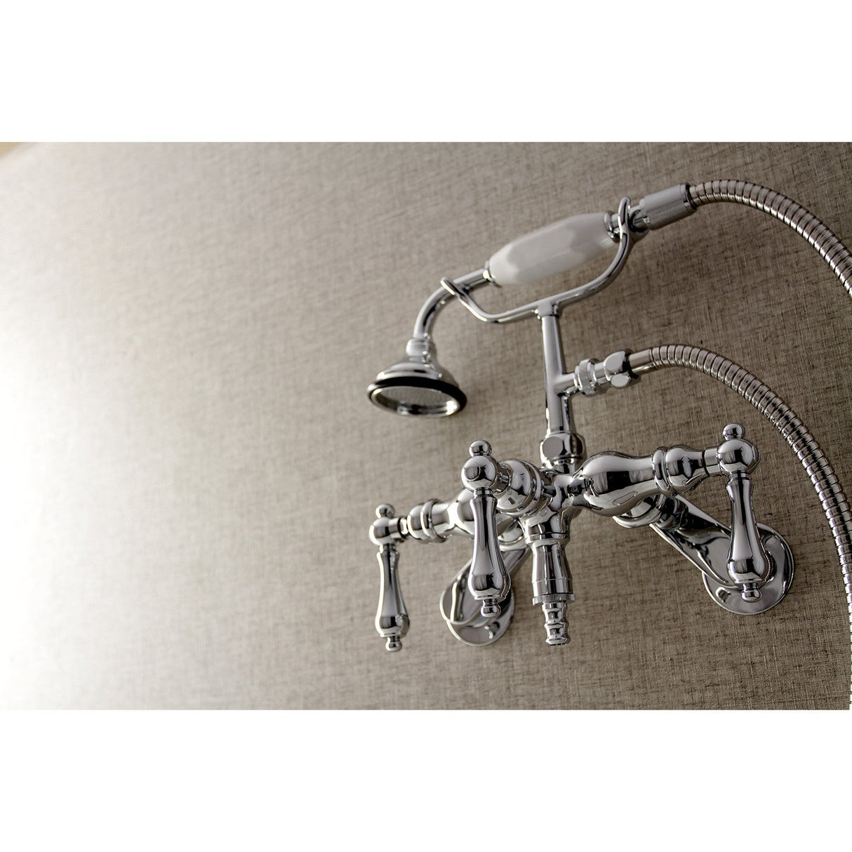 Vintage AE420T1 Three-Handle 2-Hole Tub Wall Mount Clawfoot Tub Faucet with Hand Shower, Polished Chrome