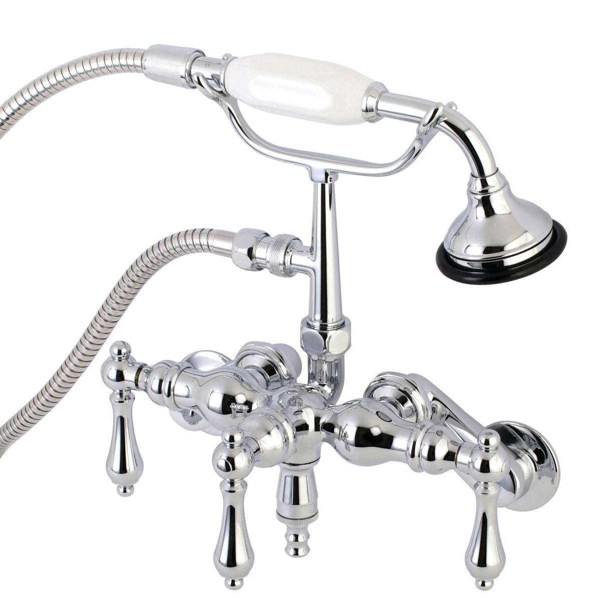 Vintage AE420T1 Three-Handle 2-Hole Tub Wall Mount Clawfoot Tub Faucet with Hand Shower, Polished Chrome